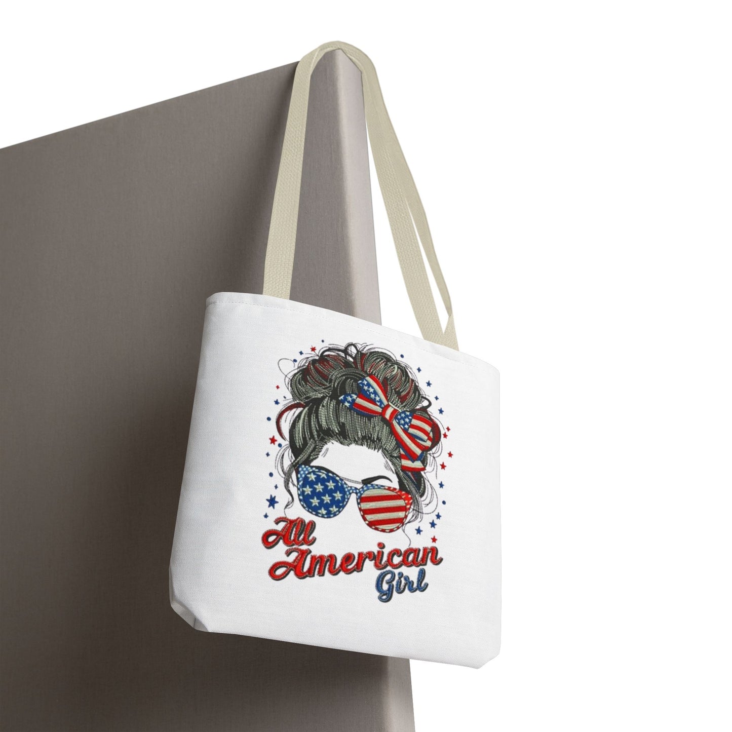 #250 "All American Girl" Patriotic Messy Bun Tote Bag