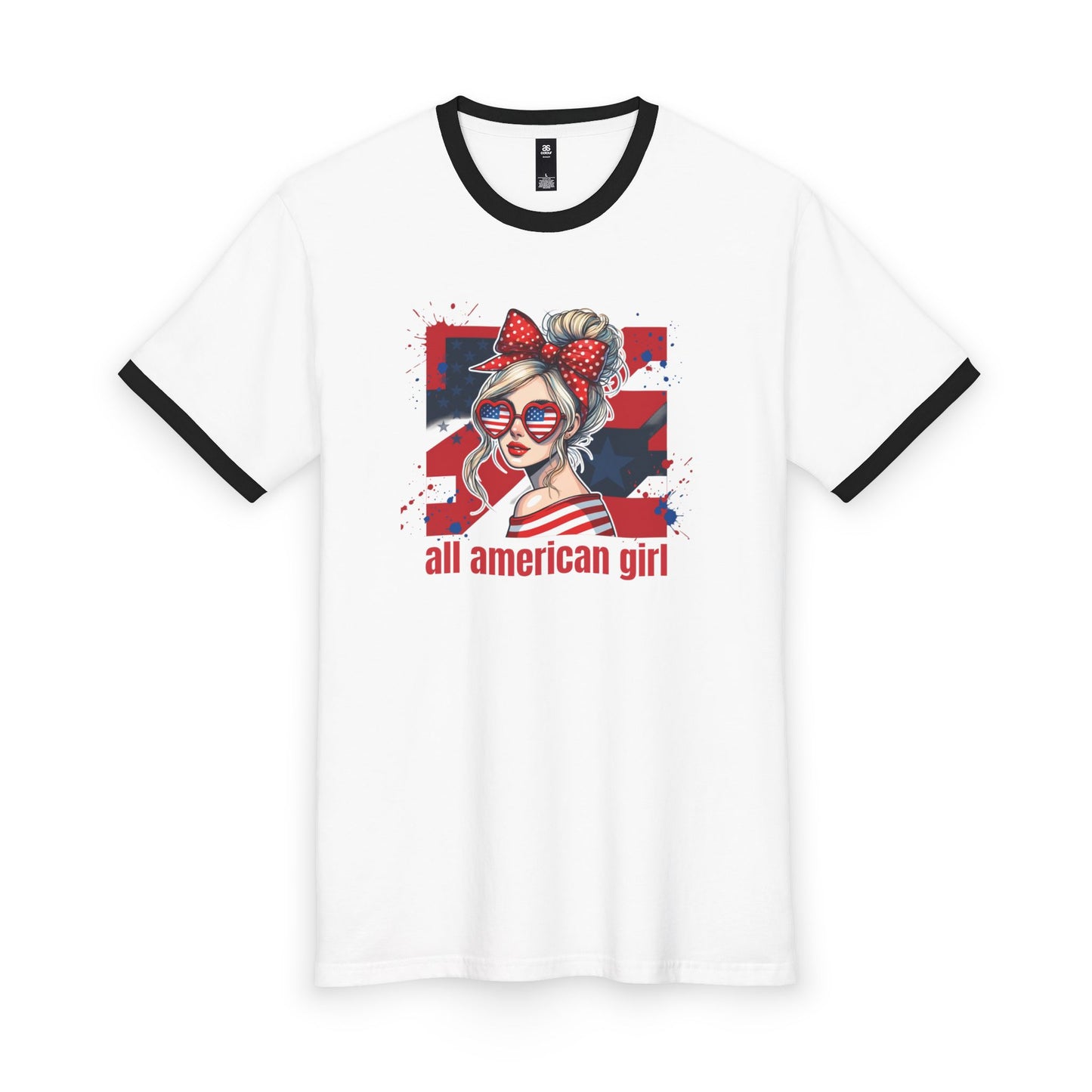 #250 All American Girl Patriotic Ringer Tee