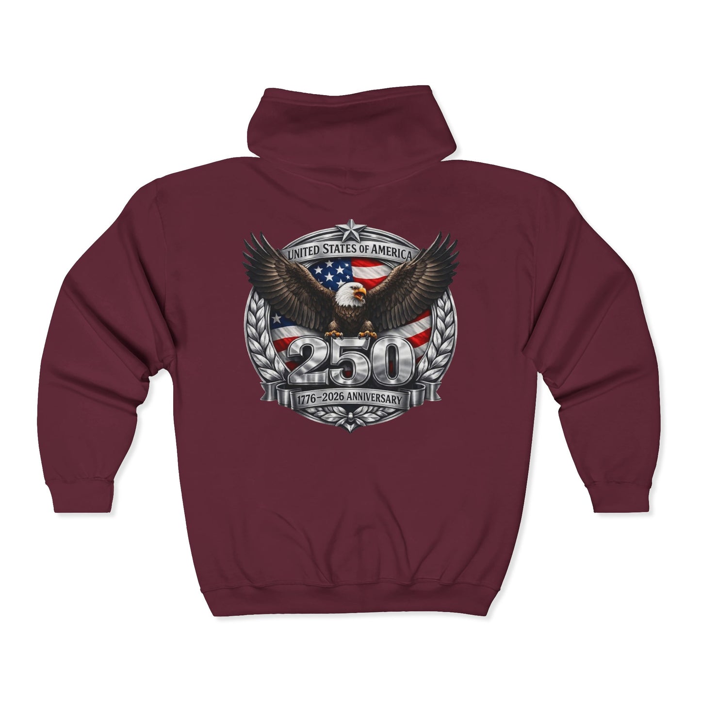 #250 Patriotic Bald Eagle 250 United States Emblem Zip Hoodie