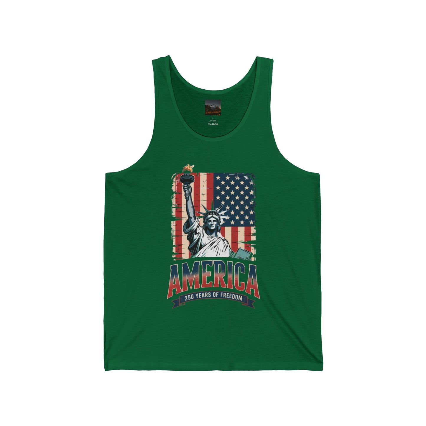 #250 Statue of Liberty American Flag 'America' Patriotic Independence Day Jersey Tank Top