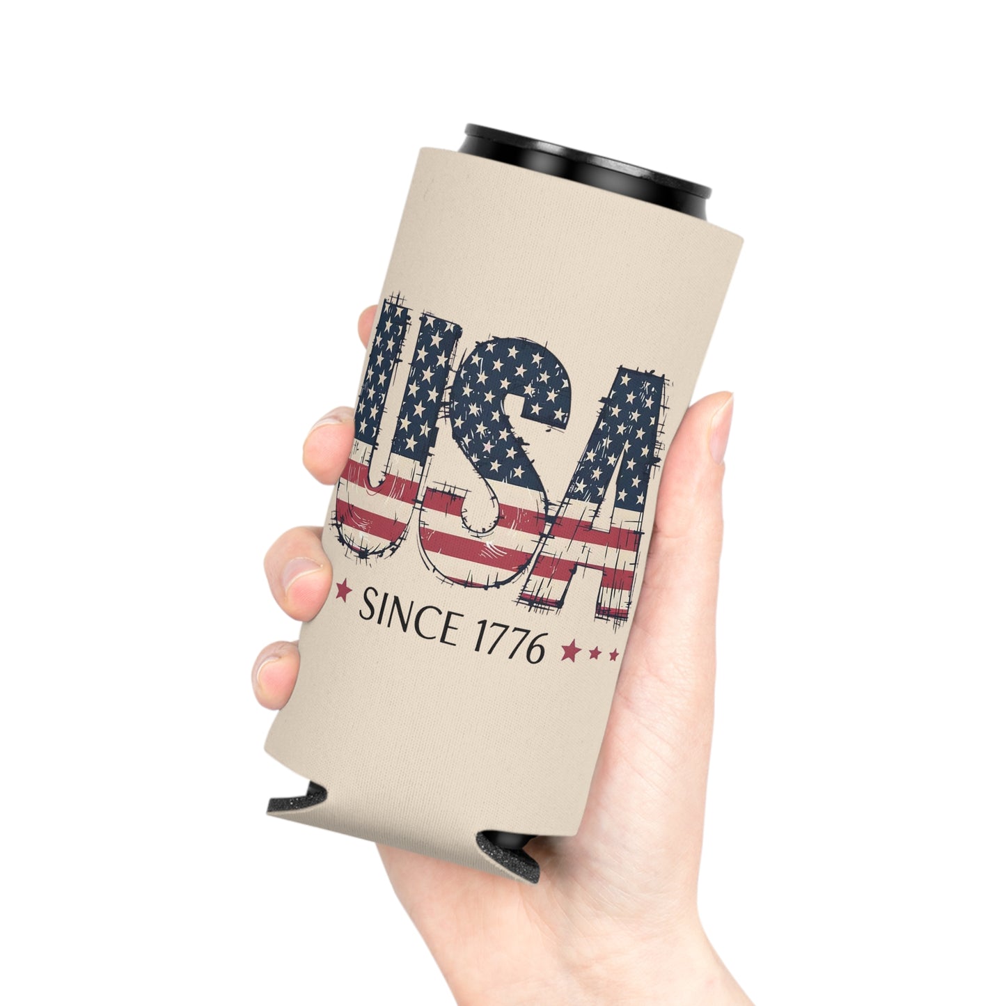 #250 USA Flag "USA Since 1776" Patriotic Can Cooler - Beverage Koozie