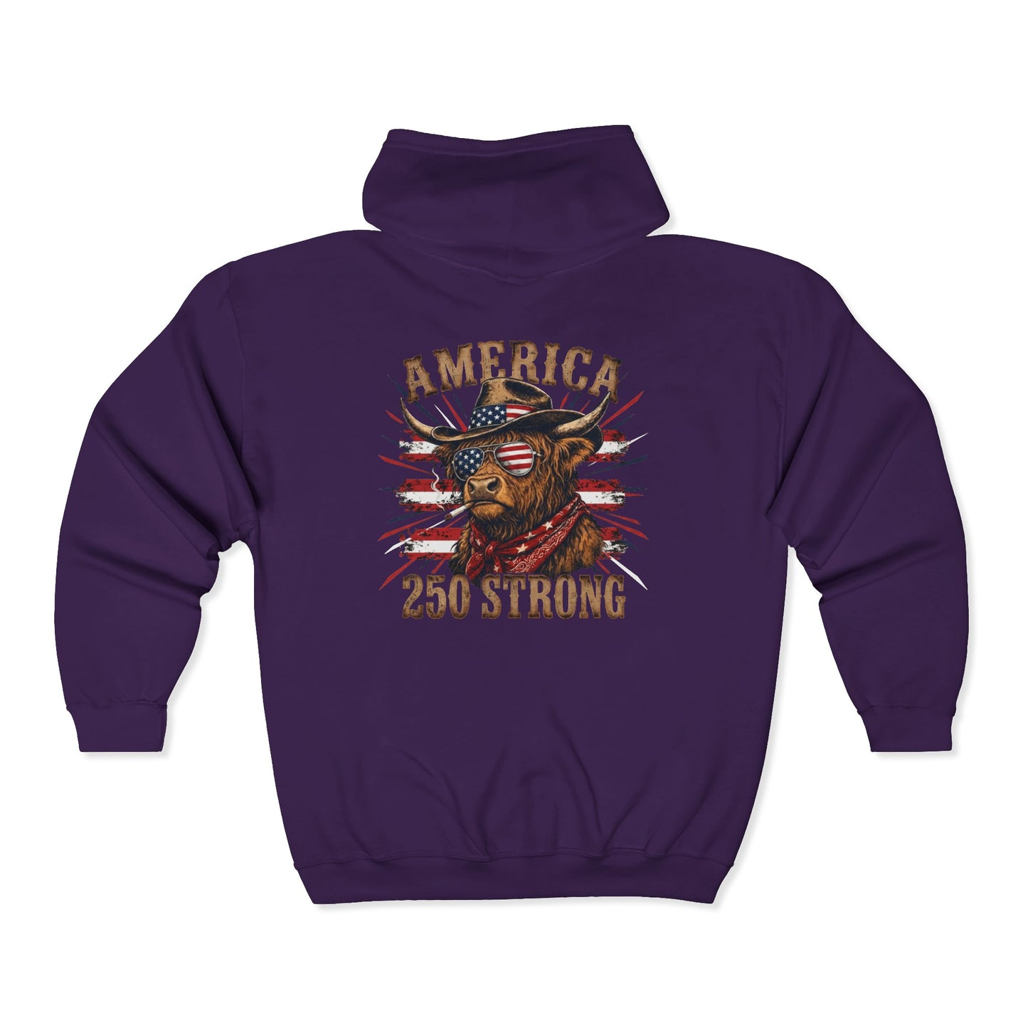 #250 America 250 Strong Patriotic Bull with American Flag Zip Hoodie