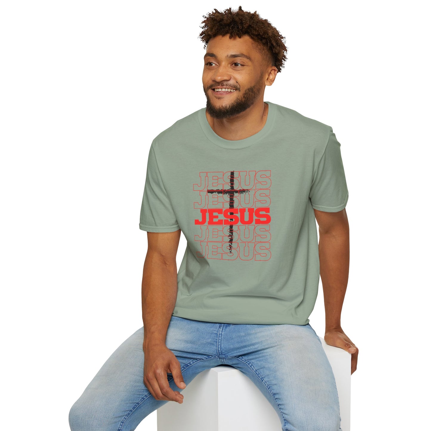 Jesus Cross Red Text Black Cross Graphic T-Shirt — Religious Faith Tee