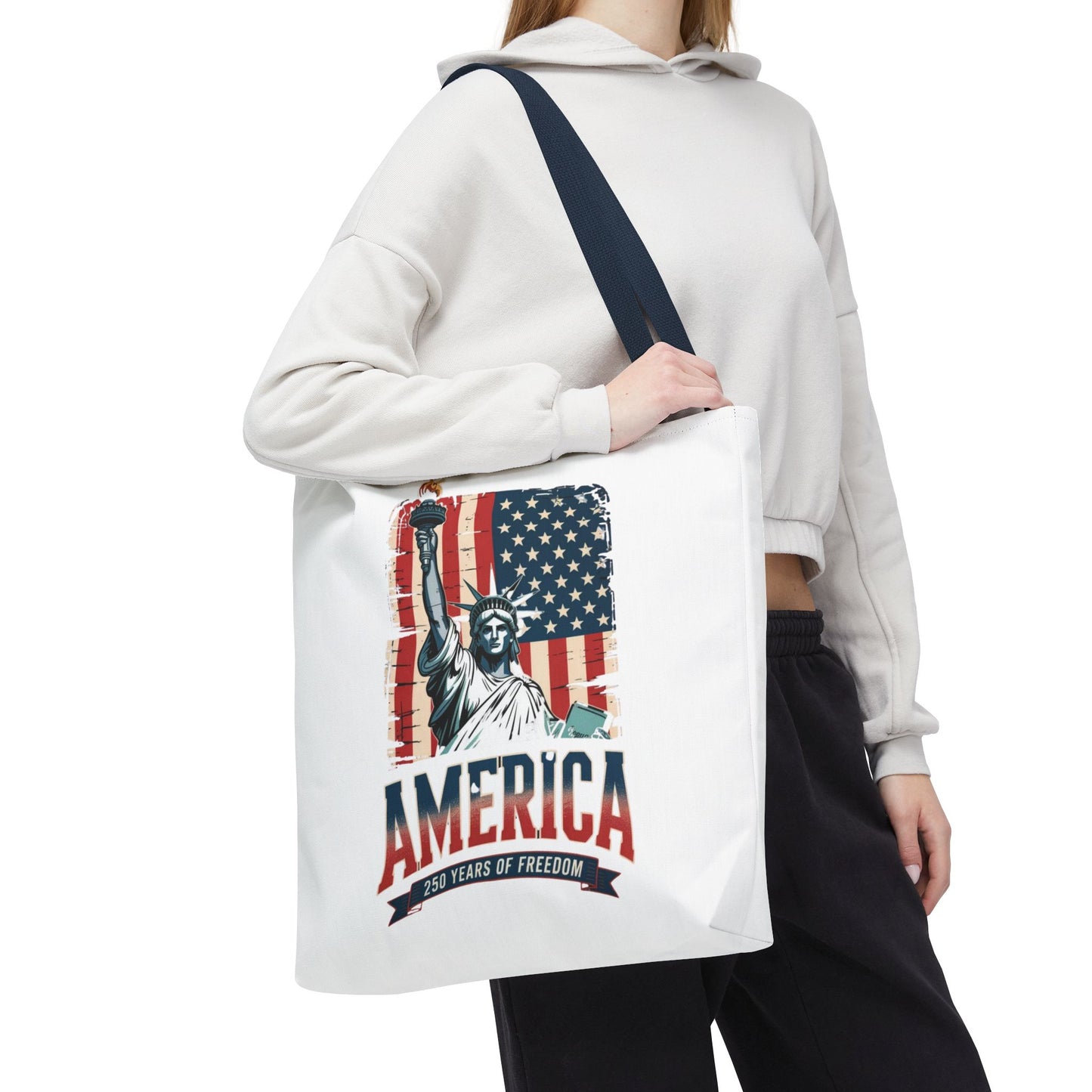 #250 Statue of Liberty American Flag 'America' Patriotic Independence Day Tote Bag