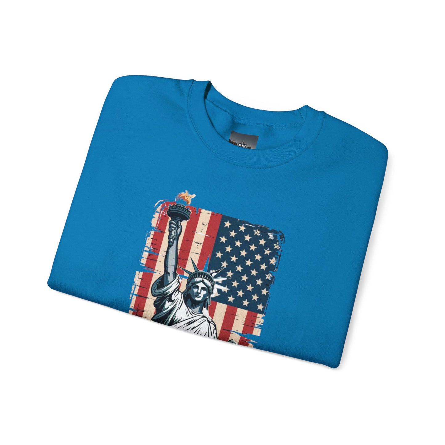 #250 Statue of Liberty American Flag 'America' Patriotic Independence Day Crewneck Sweatshirt