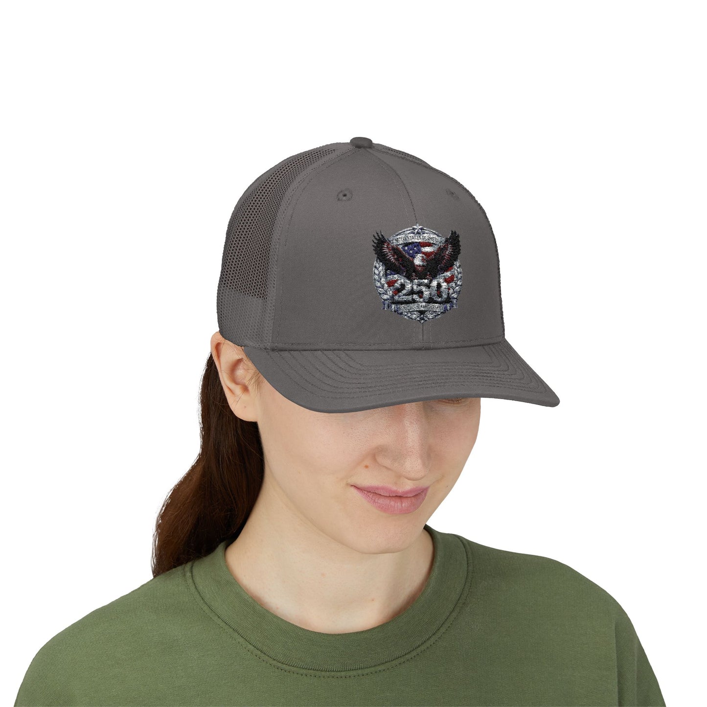 #250 Patriotic Bald Eagle 250 United States Emblem Snapback Trucker Cap
