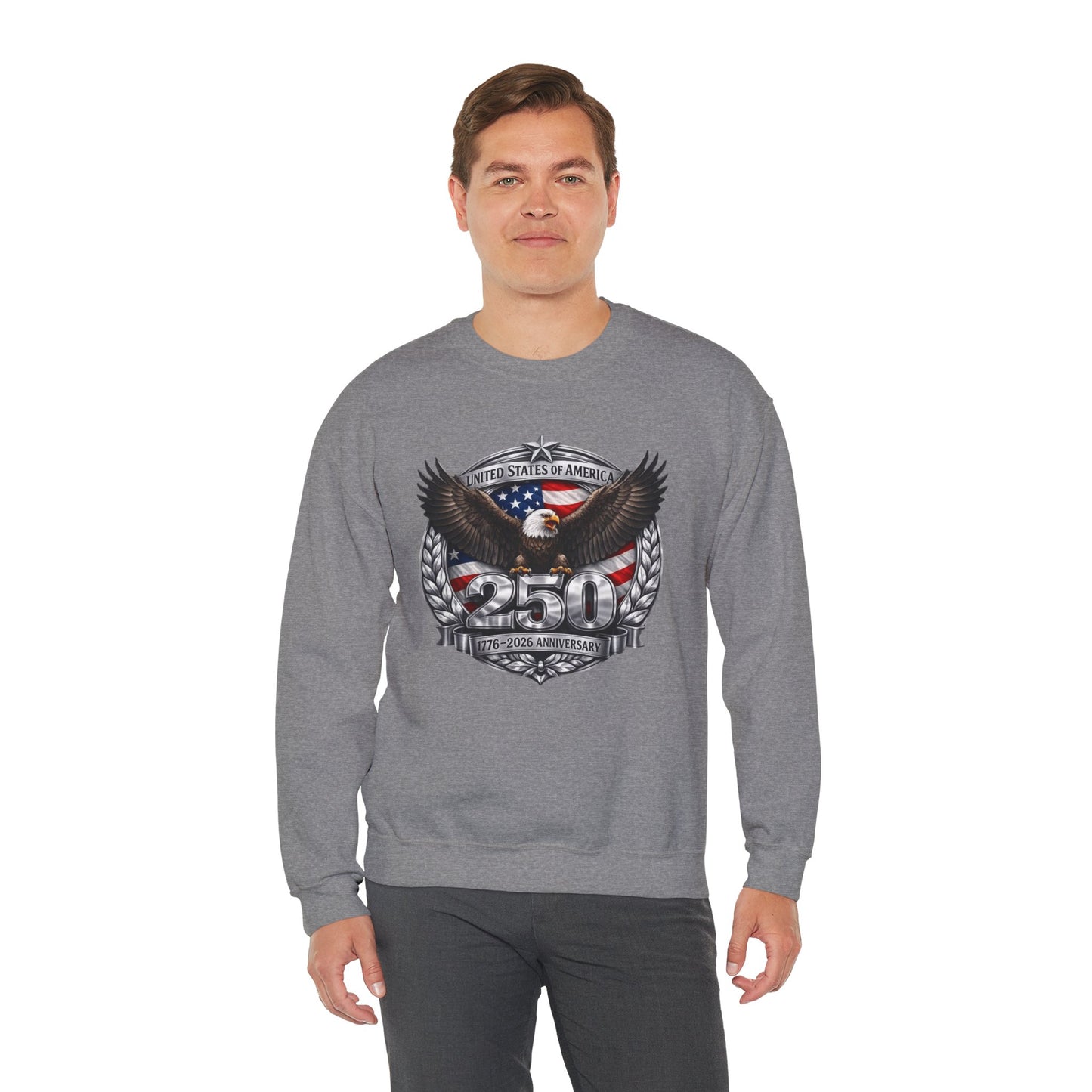 #250 Patriotic Bald Eagle 250 United States Emblem Crewneck Sweatshirt