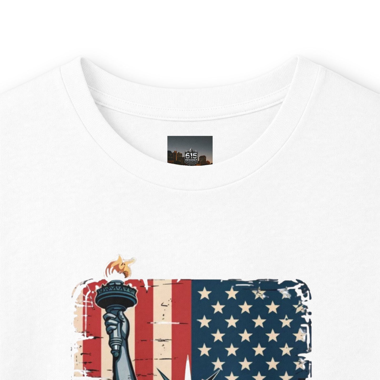 #250 Statue of Liberty American Flag 'America' Patriotic Independence Day Long Sleeve Tee