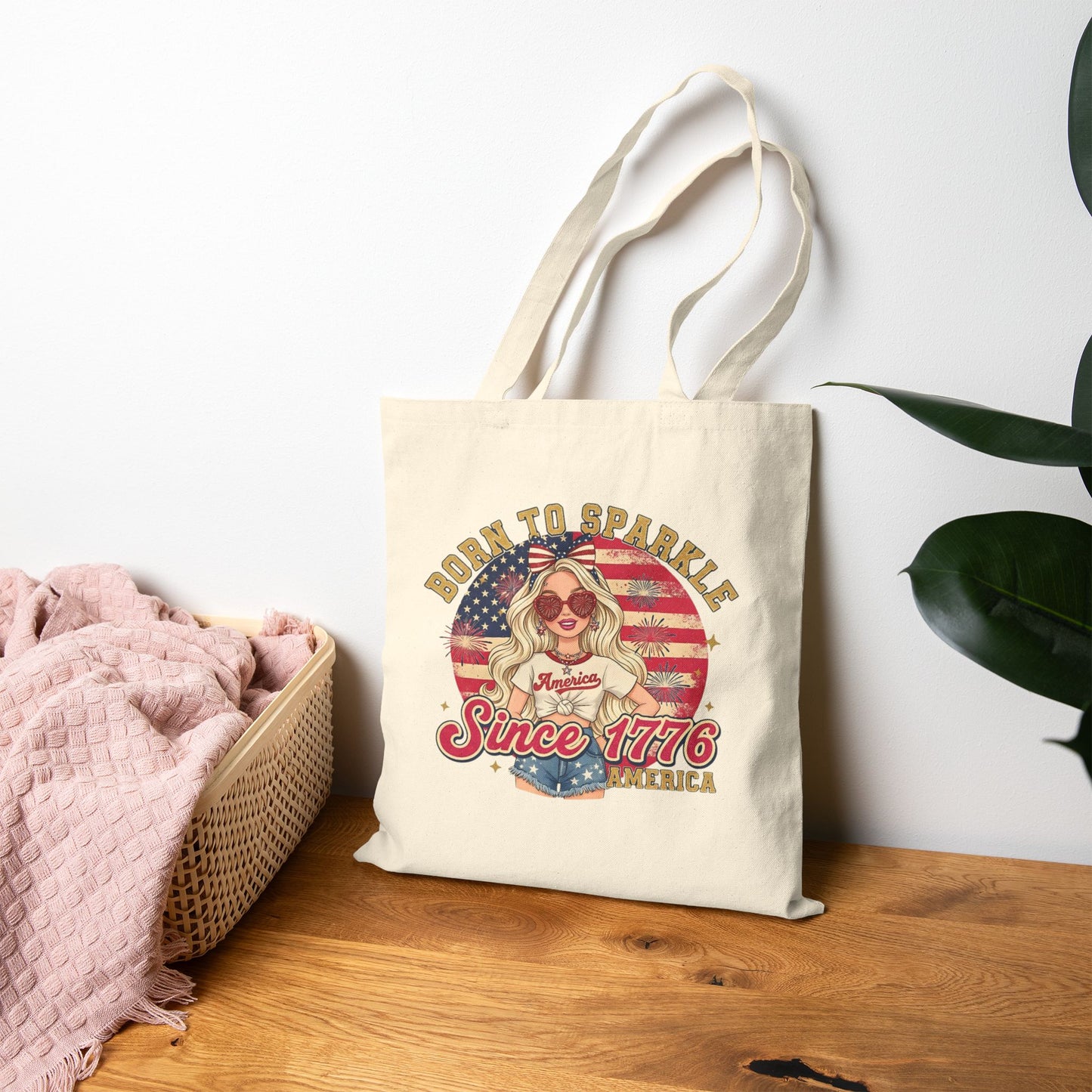 #250 "Born to Sparkle Since 1776" Patriotic Canvas Tote Bag