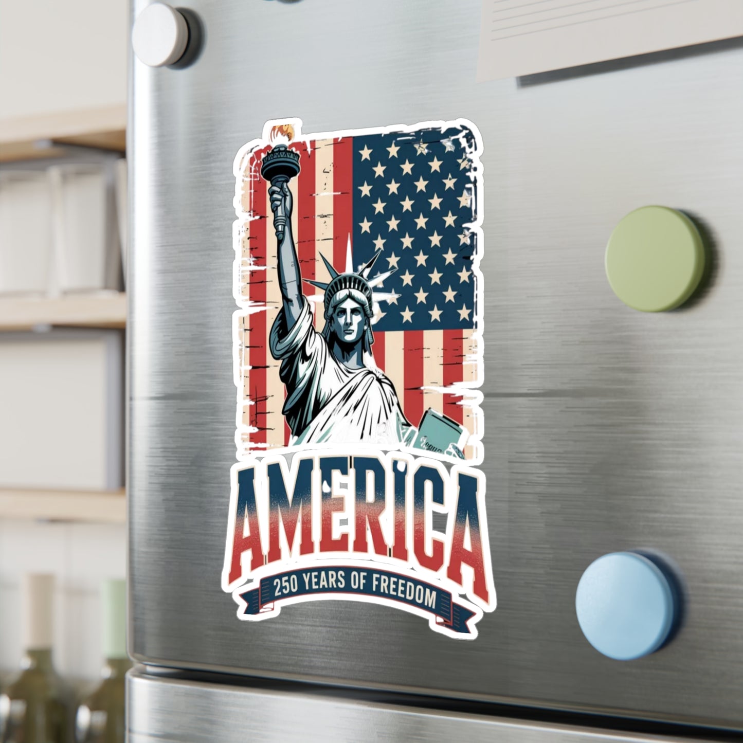 #250 Statue of Liberty American Flag 'America' Patriotic Independence Day Vinyl Kiss-Cut Decal