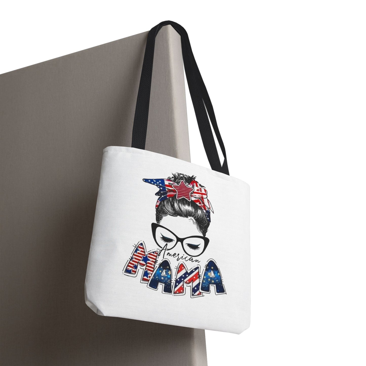 #250 Mama USA Flag Messy Bun Tote Bag
