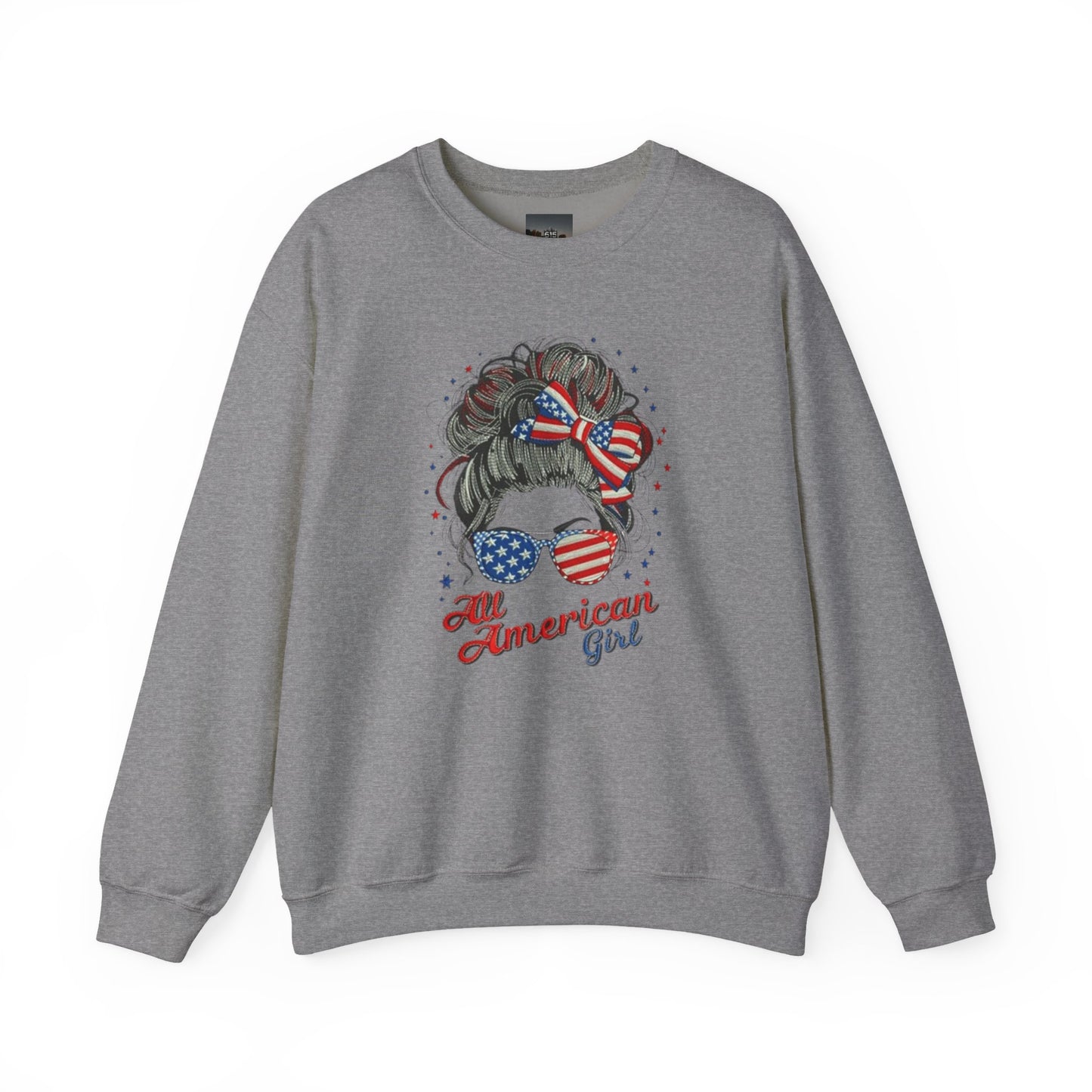 #250 "All American Girl" Patriotic Messy Bun Sweatshirt