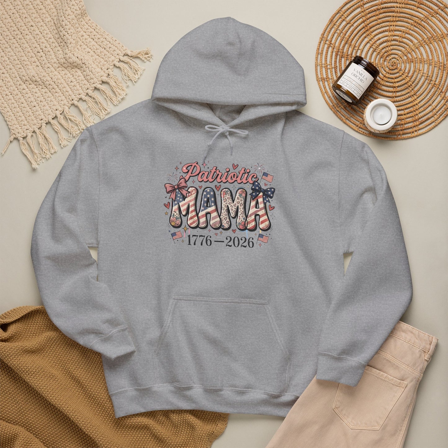 #250 Patriotic Mama 1776–2026 American Flag Hoodie