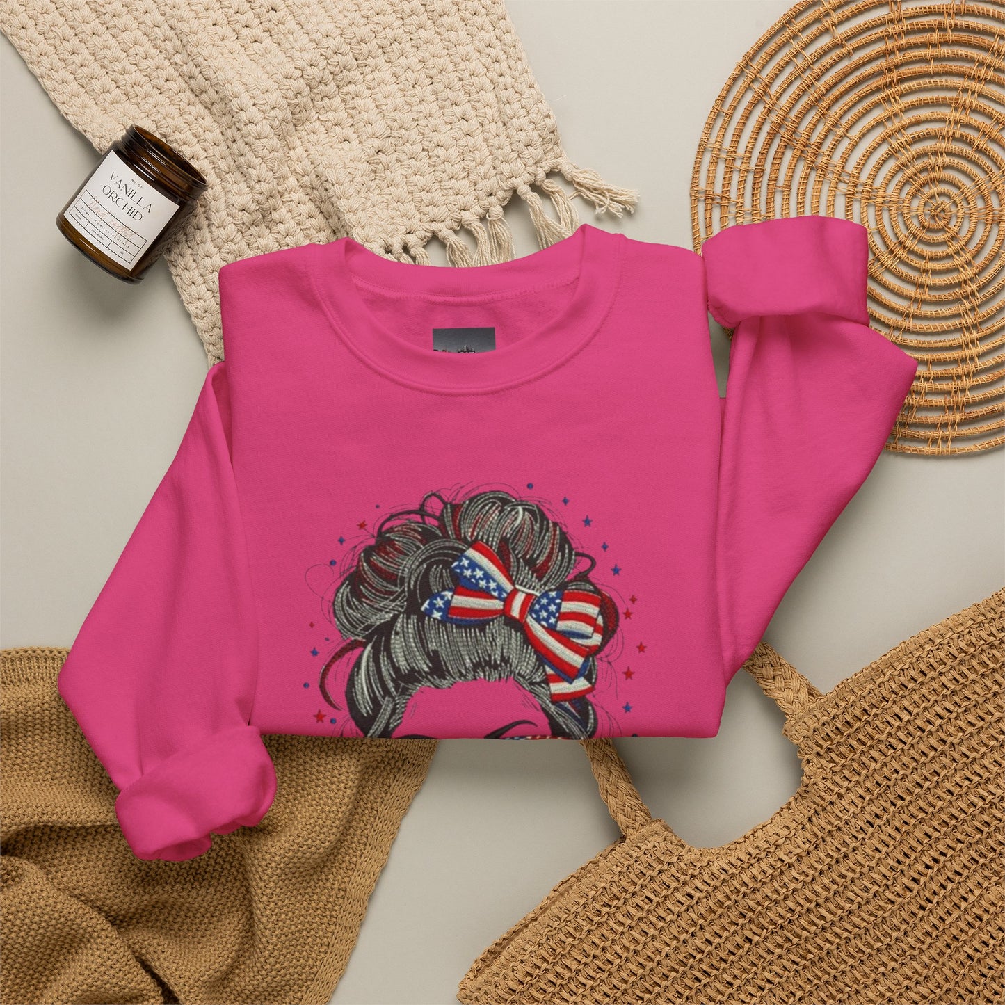 #250 "All American Girl" Patriotic Messy Bun Sweatshirt