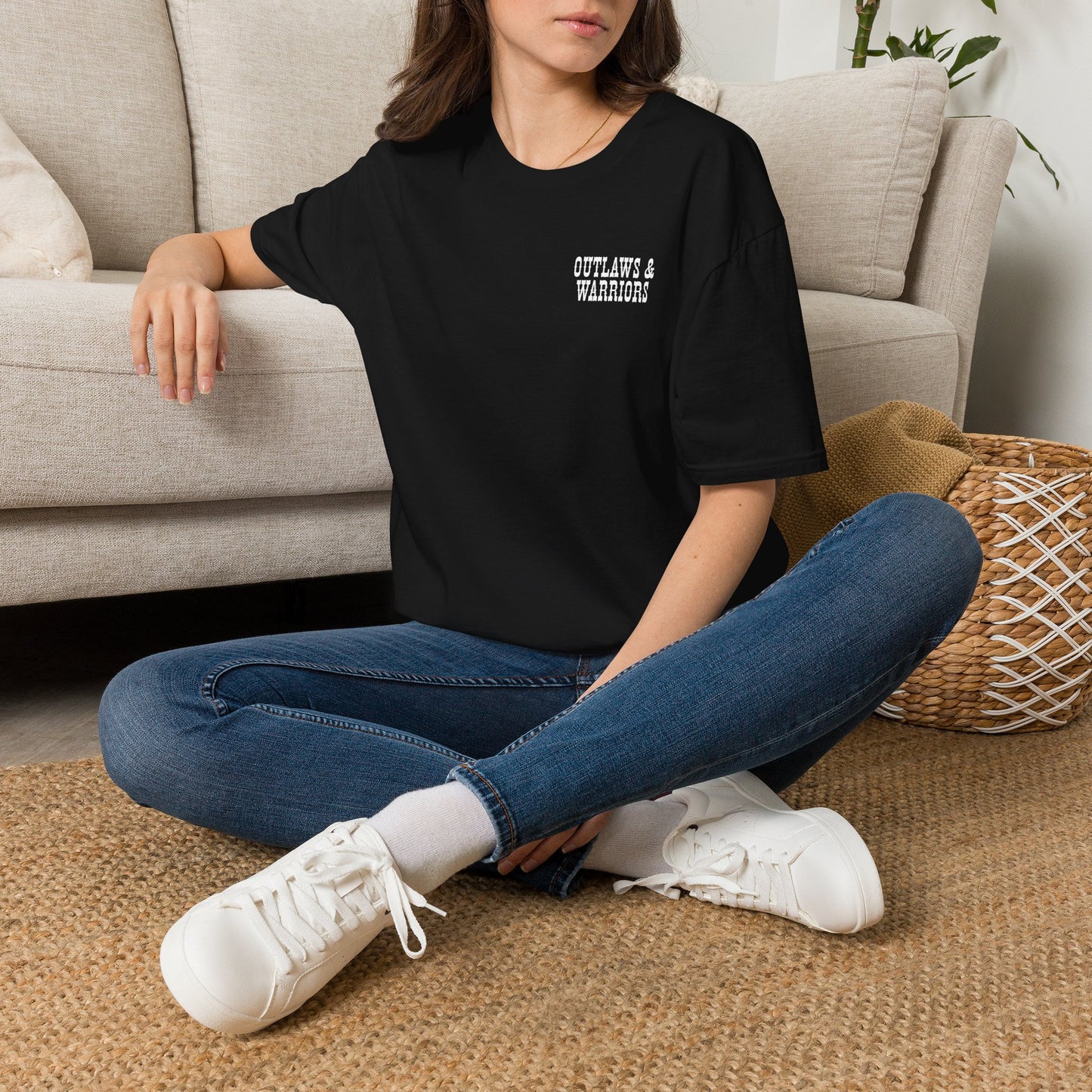 Outlaws & Warriors 100% Cotton SoftStyle T-Shirt — Minimal Chest Logo with Graphic On Back