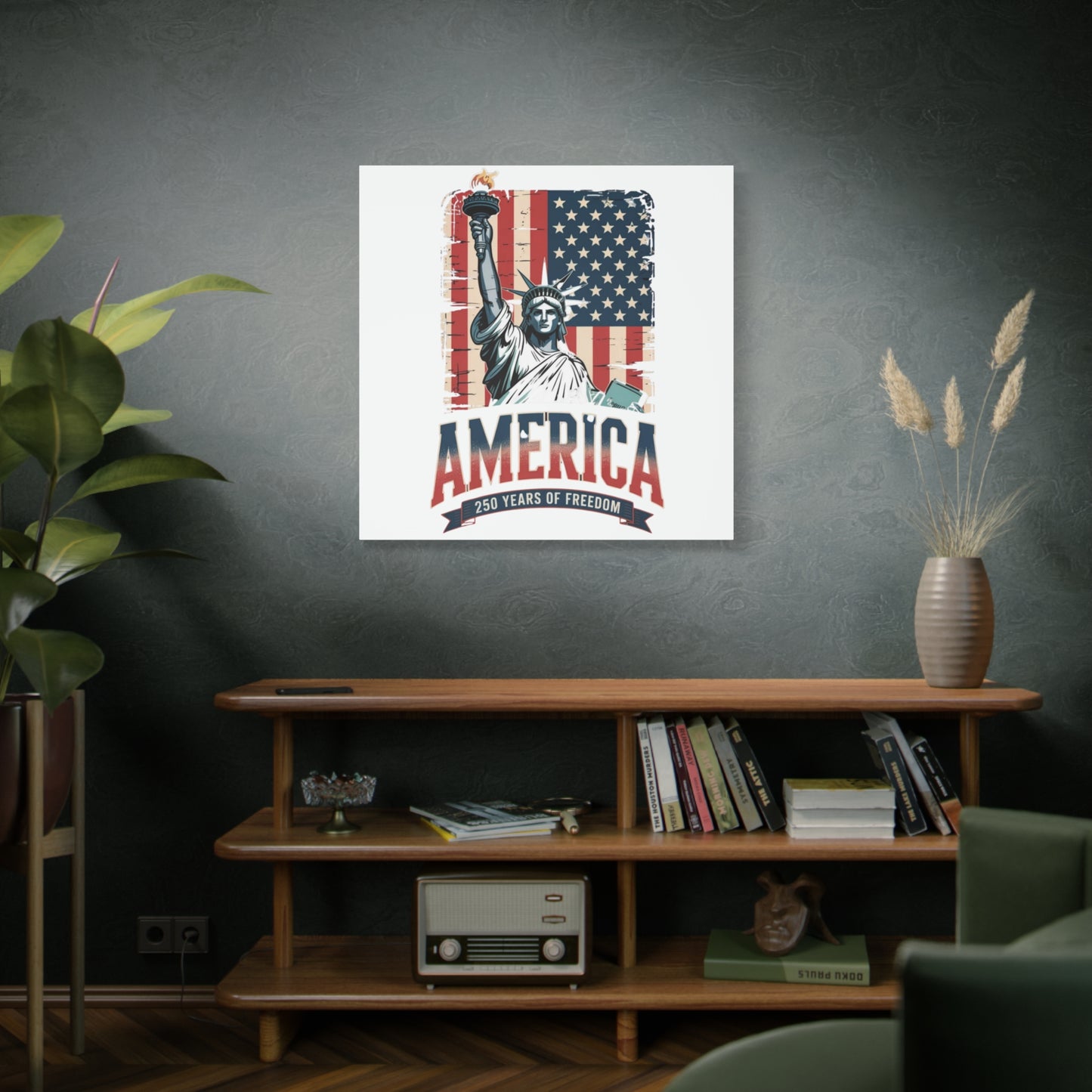 #250 Statue of Liberty American Flag 'America' Patriotic Independence Day Matte Canvas Wall Art