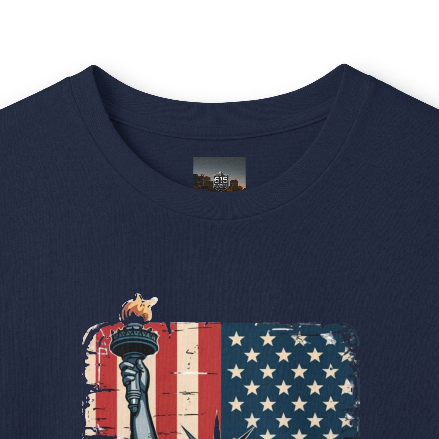 #250 Statue of Liberty American Flag 'America' Patriotic Independence Day Long Sleeve Tee