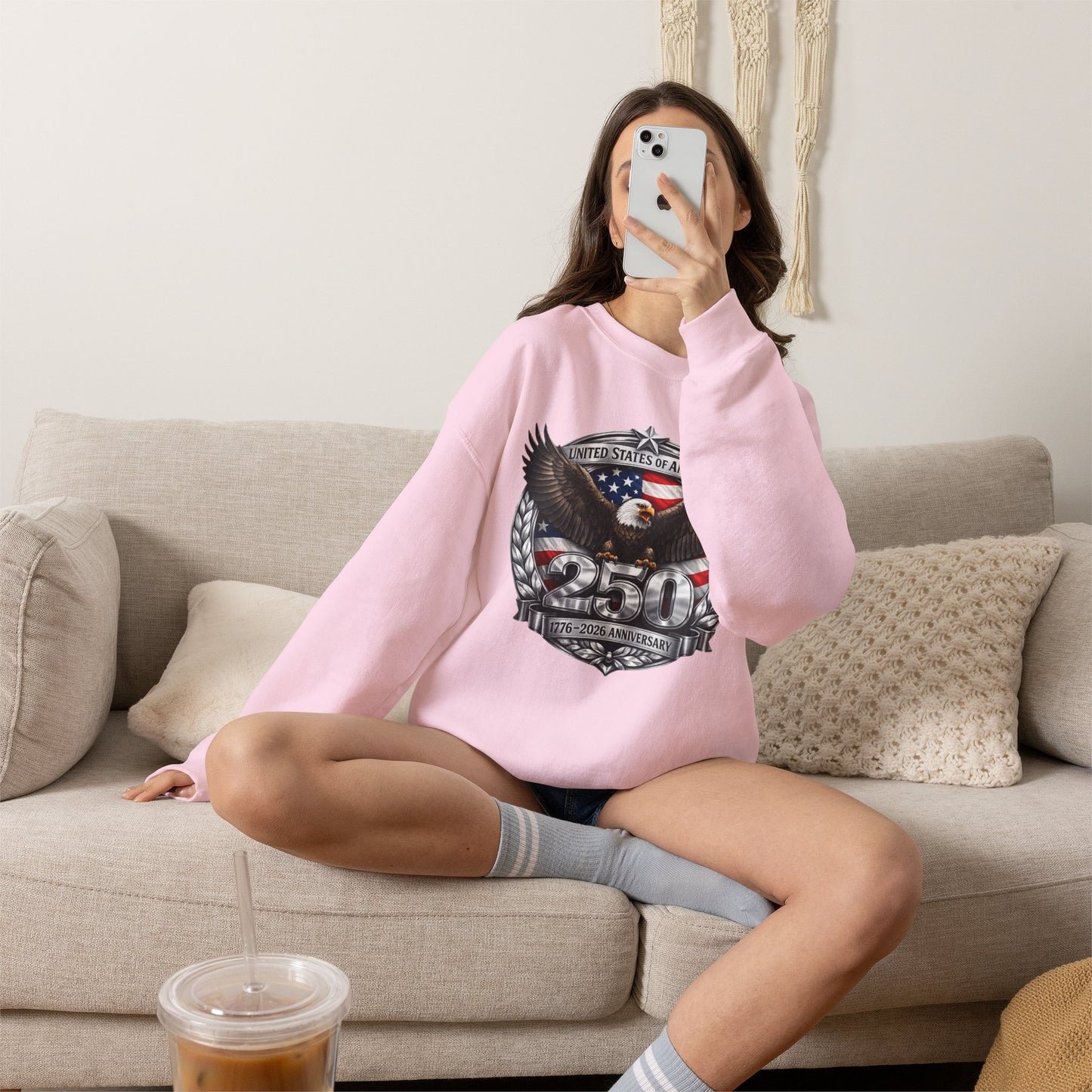 #250 Patriotic Bald Eagle 250 United States Emblem Crewneck Sweatshirt