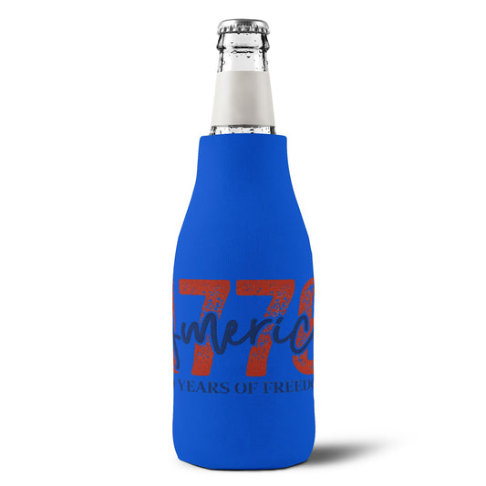 #250 1776 America: 250 Years of Freedom' Patriotic Independence Day Zip-Up Bottle Cooler Sleeve Koozie