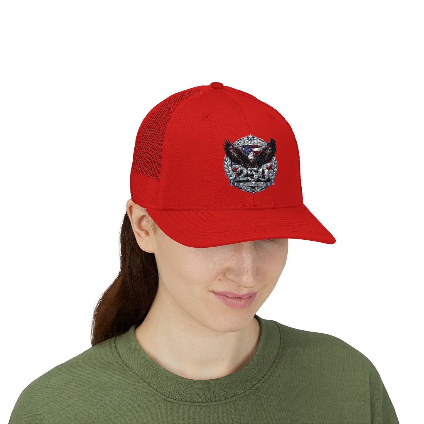 #250 Patriotic Bald Eagle 250 United States Emblem Snapback Trucker Cap
