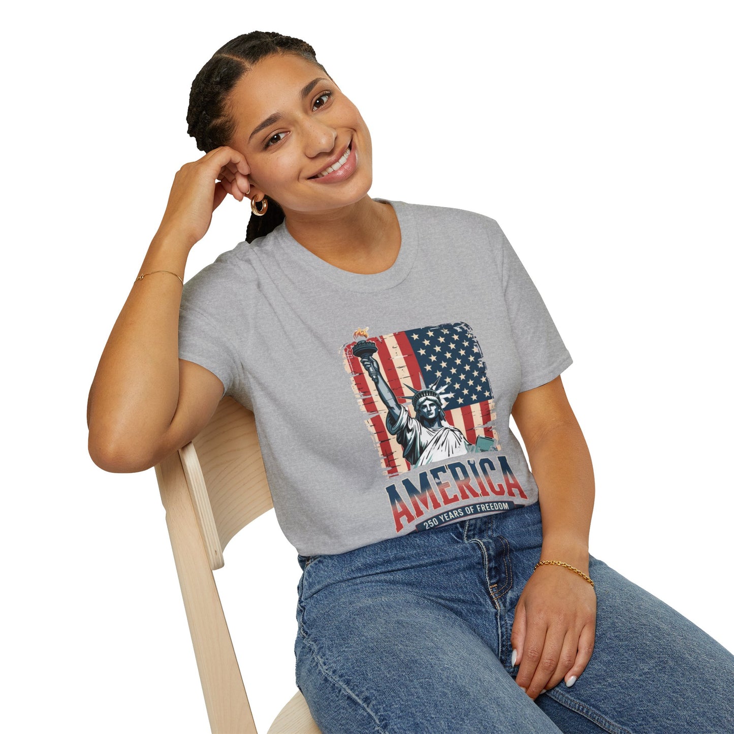 #250 Statue of Liberty American Flag 'America' Patriotic Independence Day T‑Shirt