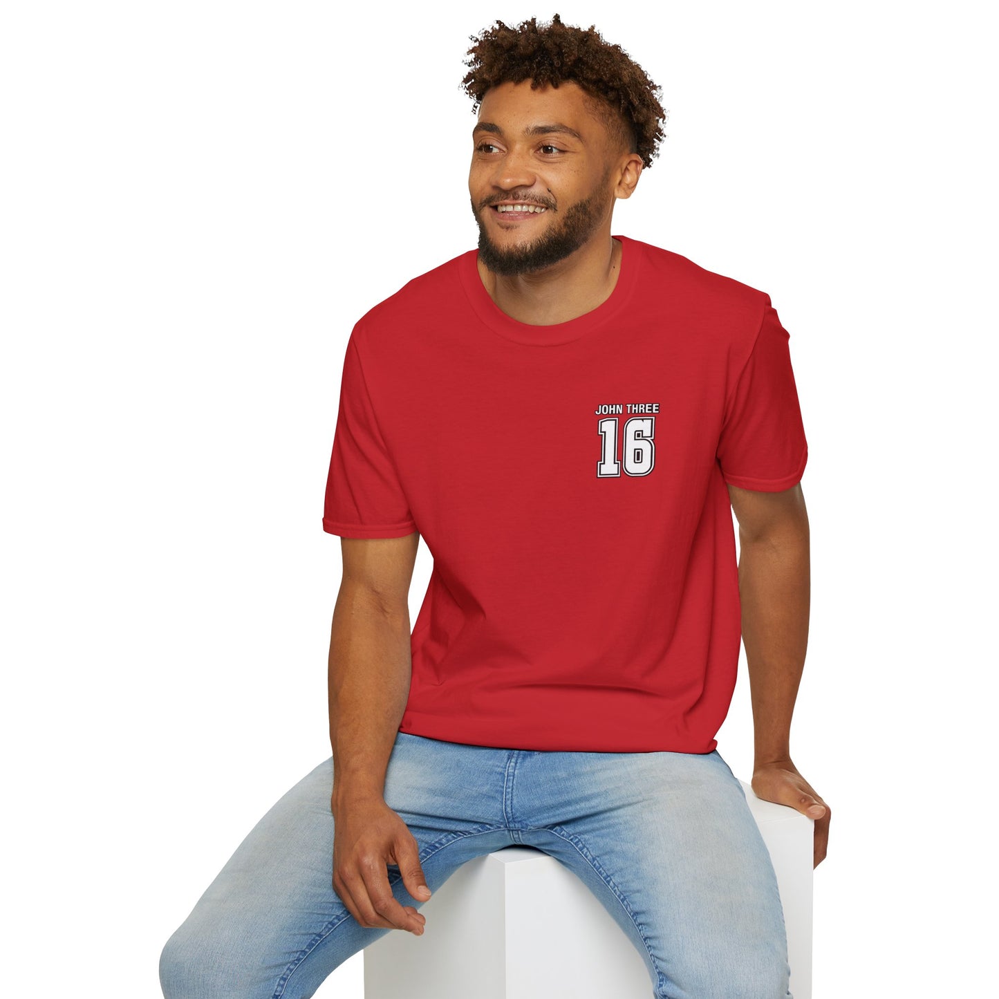John Three 16 Chest and Back Jersey Print with Scripture Tee