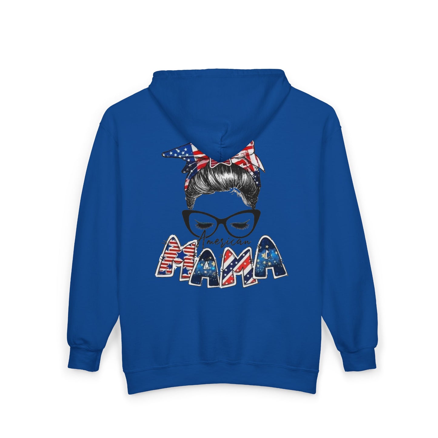 #250 Mama USA Flag Messy Bun Zip Hoodie