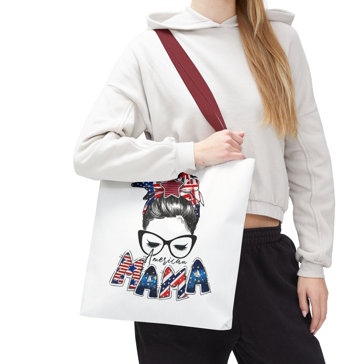 #250 Mama USA Flag Messy Bun Tote Bag