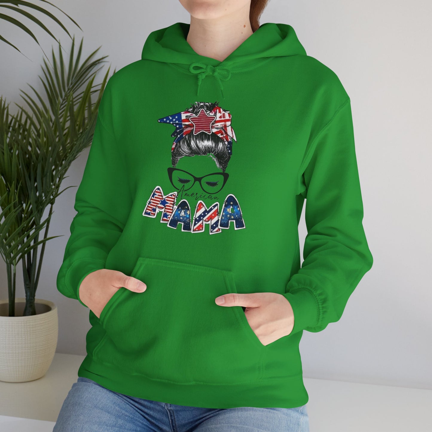 #250 Mama USA Flag Messy Bun Hoodie