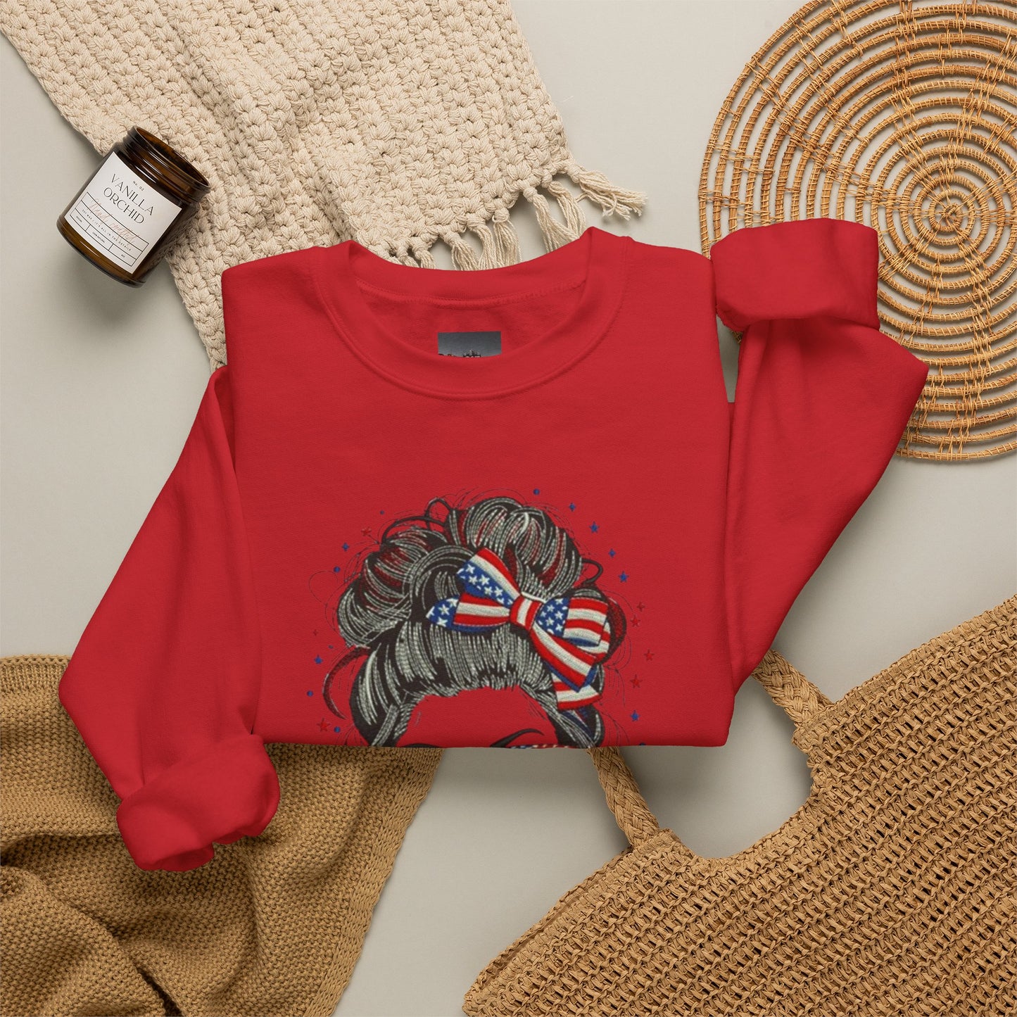 #250 "All American Girl" Patriotic Messy Bun Sweatshirt