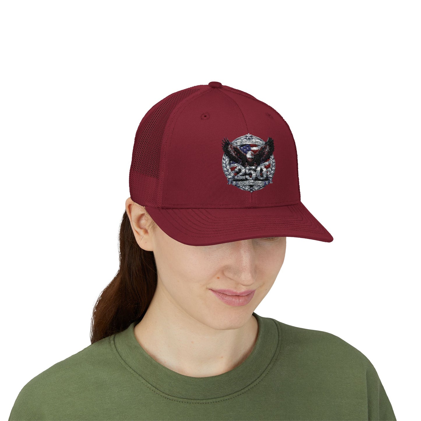 #250 Patriotic Bald Eagle 250 United States Emblem Snapback Trucker Cap