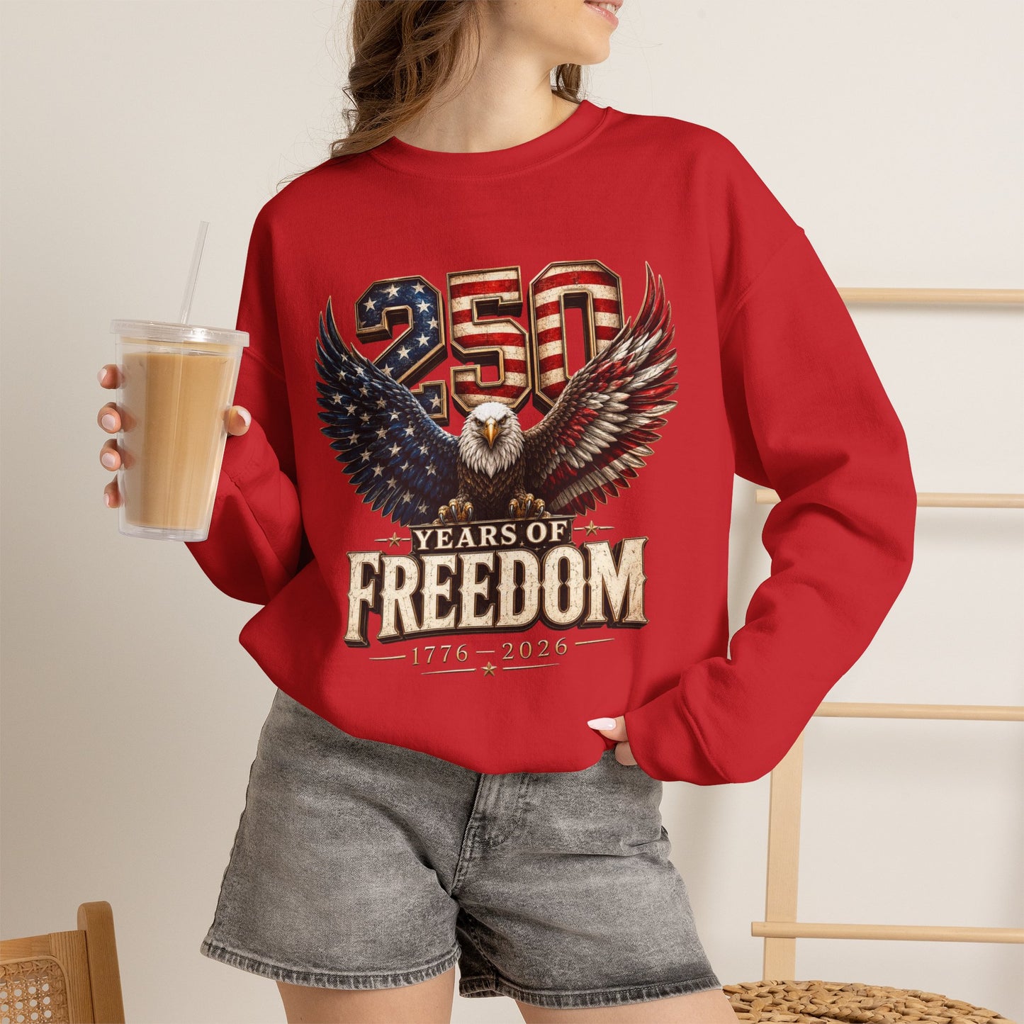#250 250 Years of Freedom Eagle Patriotic American Flag Anniversary (1776–2026) Crewneck Sweatshirt