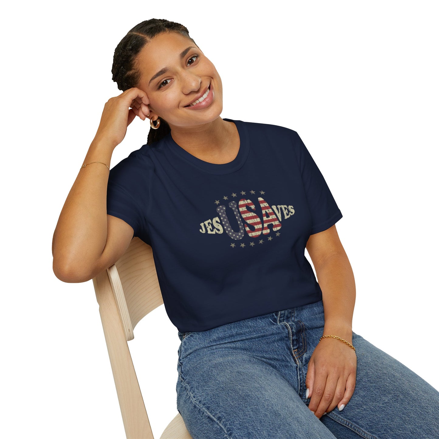 JesUSAves Patriotic T-Shirt — American Flag Christian Faith Tee