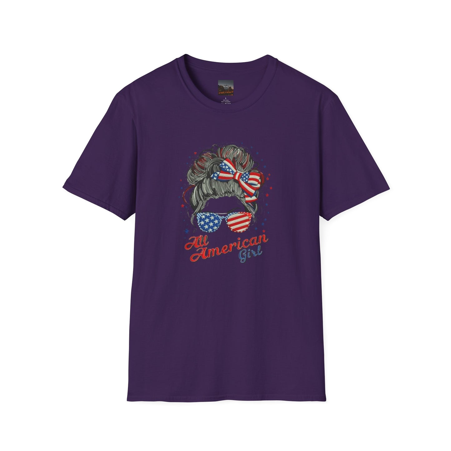 #250 "All American Girl" Patriotic Messy Bun T-Shirt