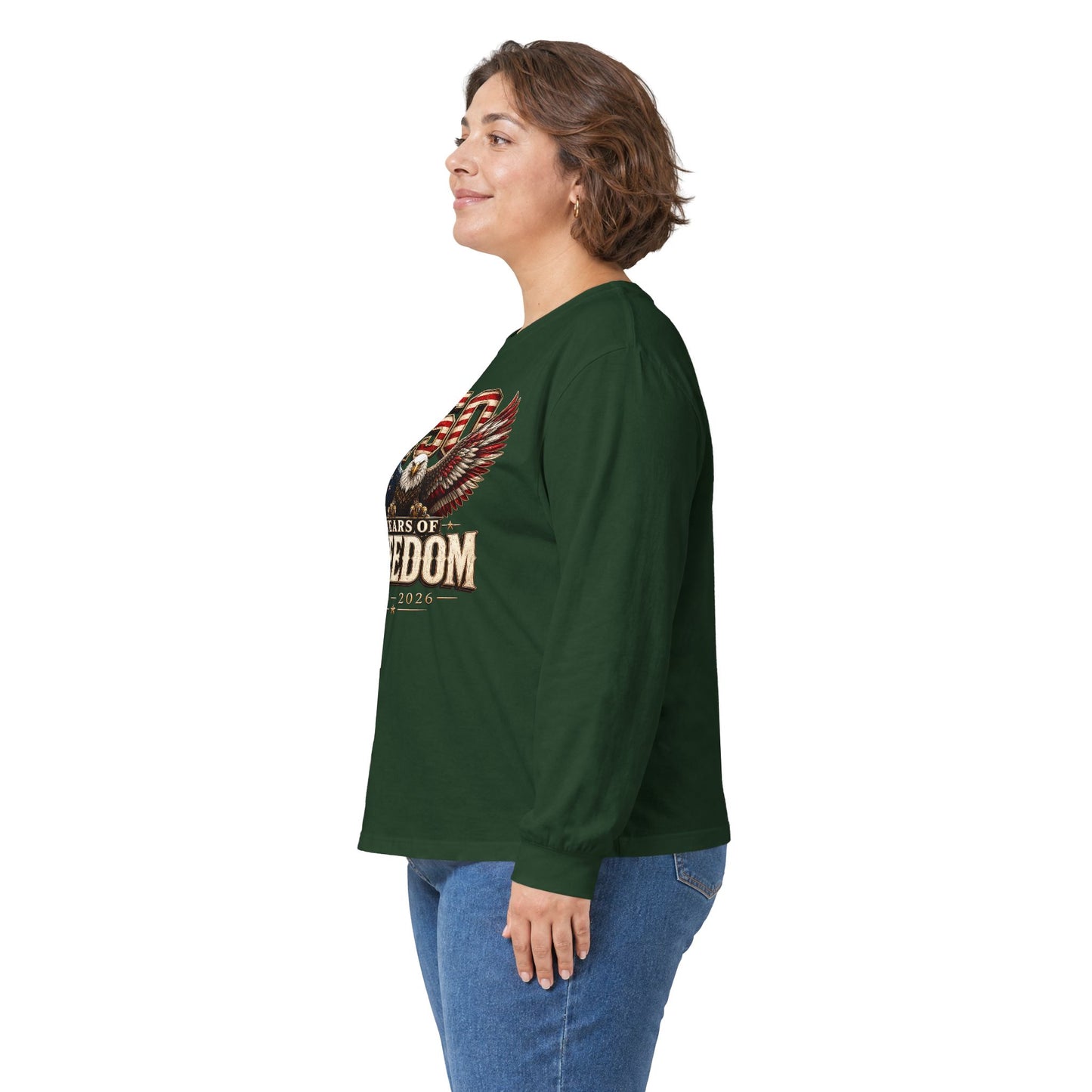 #250 250 Years of Freedom Eagle Patriotic American Flag Anniversary (1776–2026) Long Sleeve Tee