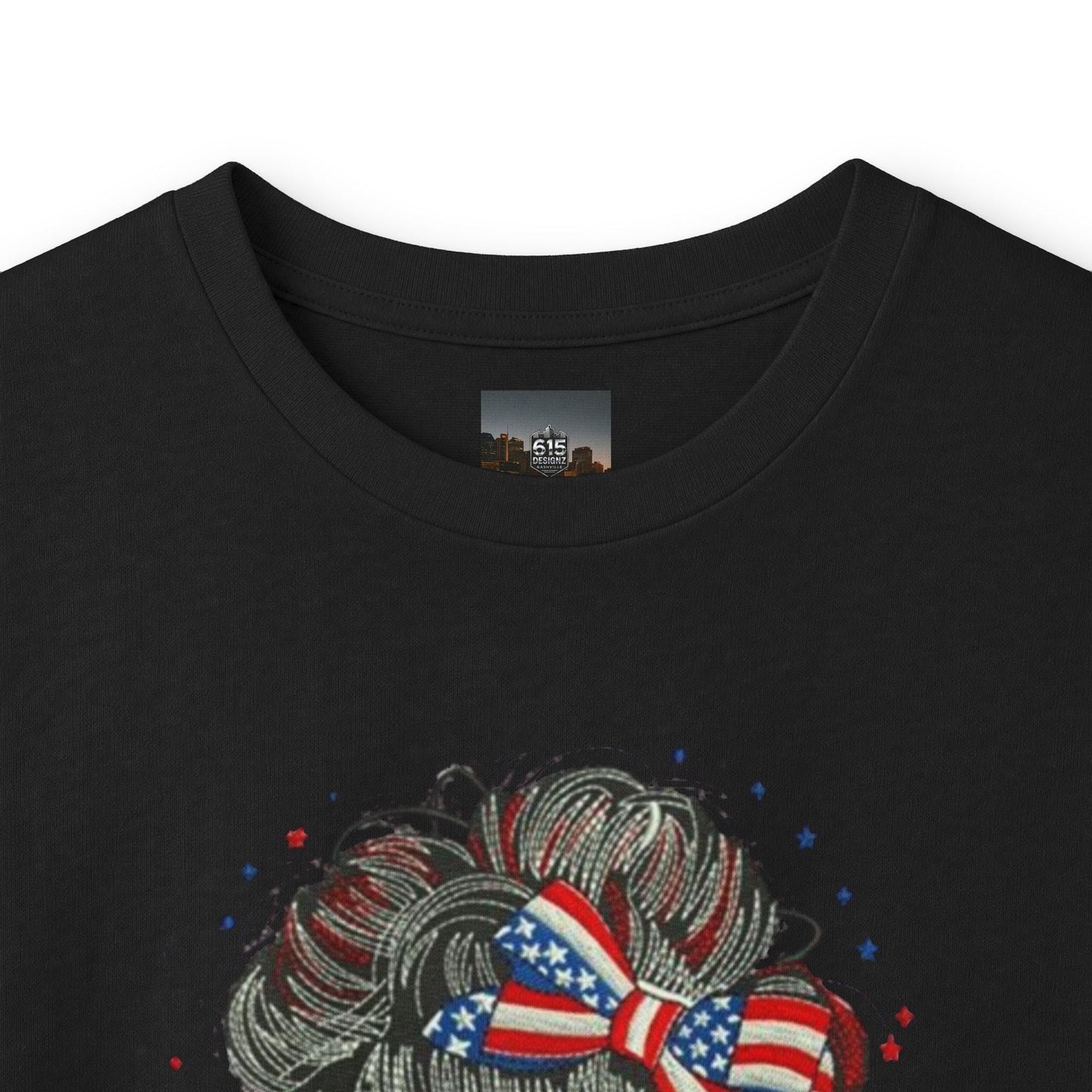 #250 "All American Girl" Patriotic Messy Bun Long Sleeve Tee