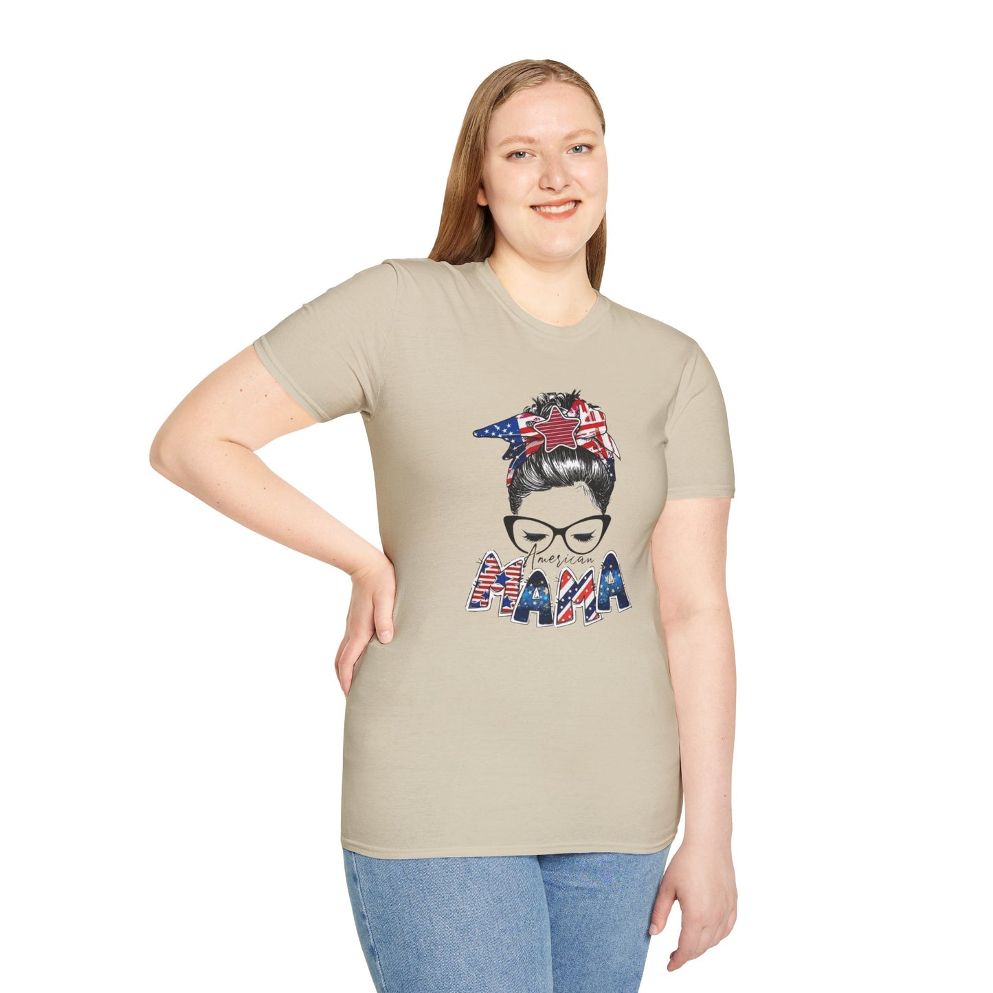 Mama USA Flag Messy Bun T-Shirt