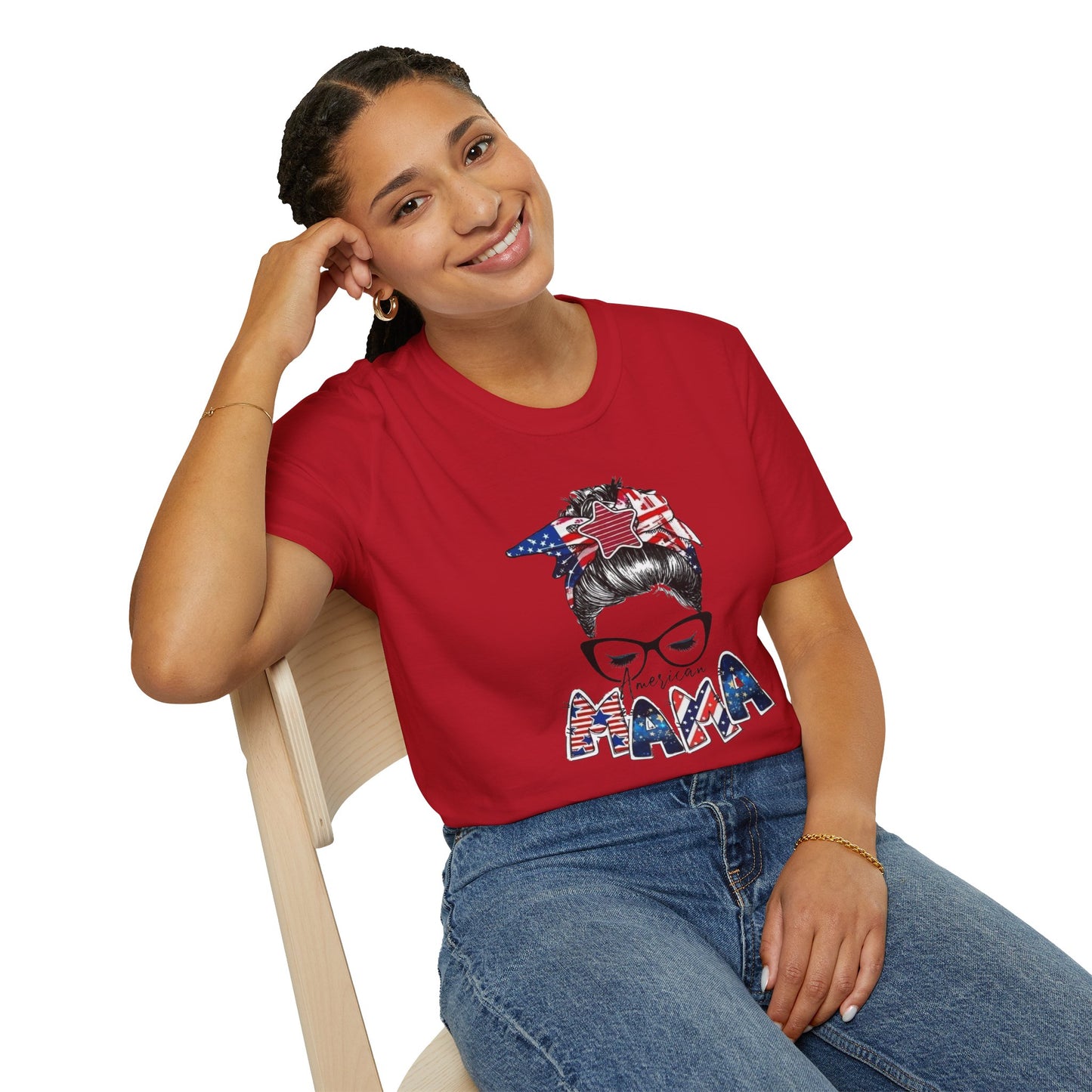 Mama USA Flag Messy Bun T-Shirt