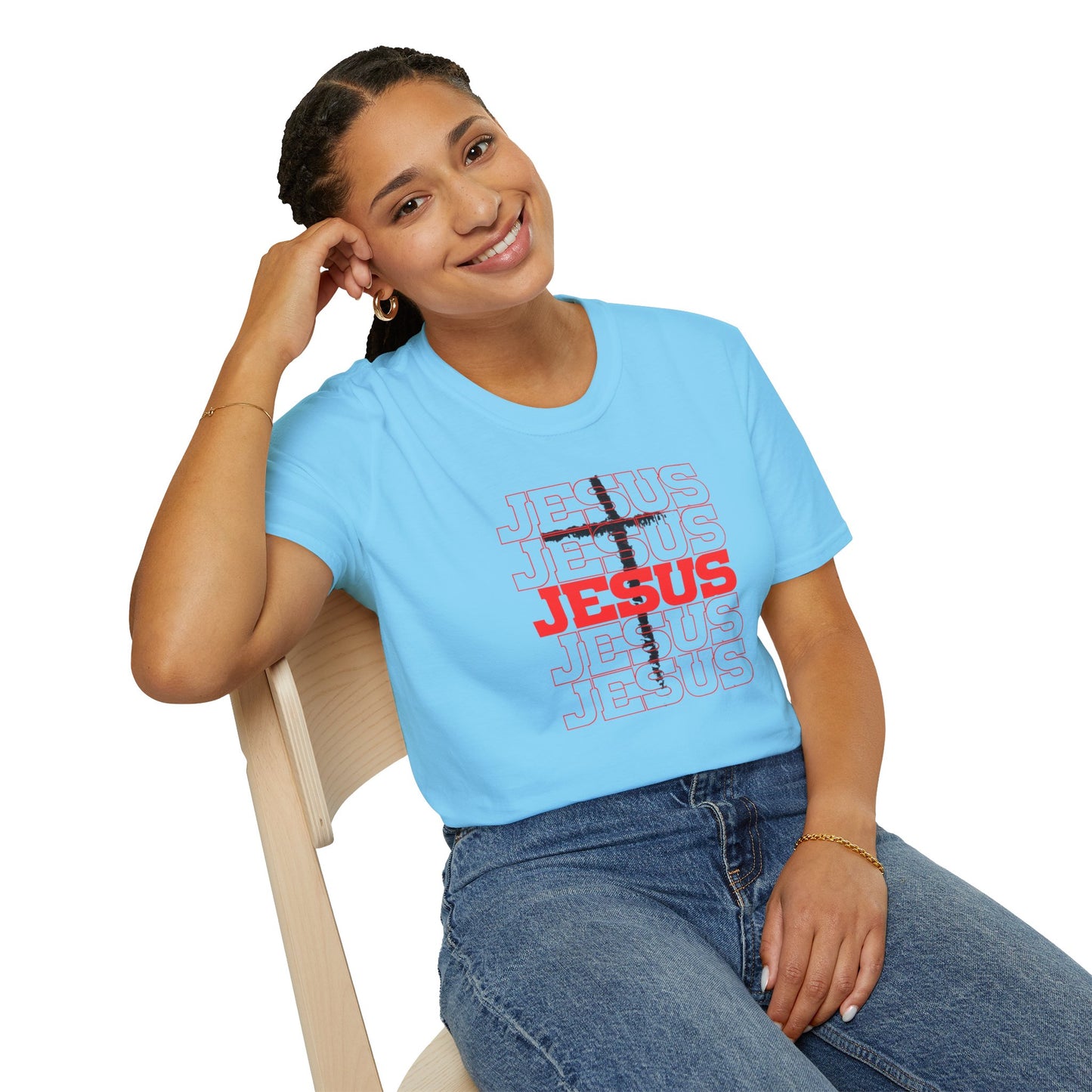 Jesus Cross Red Text Black Cross Graphic T-Shirt — Religious Faith Tee