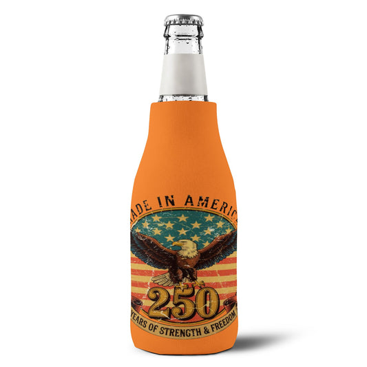 #250 Made in America Eagle 250th Anniversary Patriotic Zip-Up Bottle Cooler Sleeve Koozie