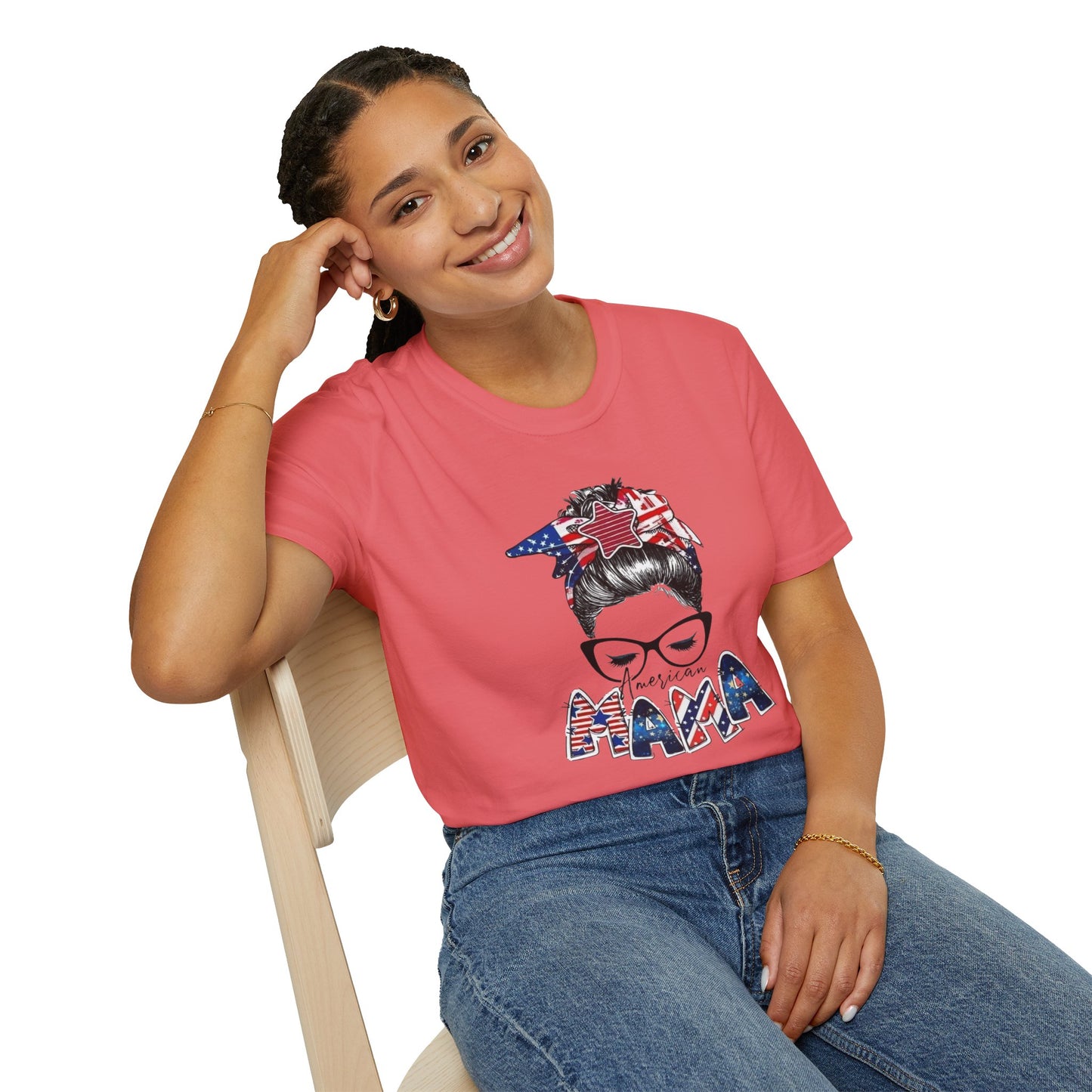 Mama USA Flag Messy Bun T-Shirt