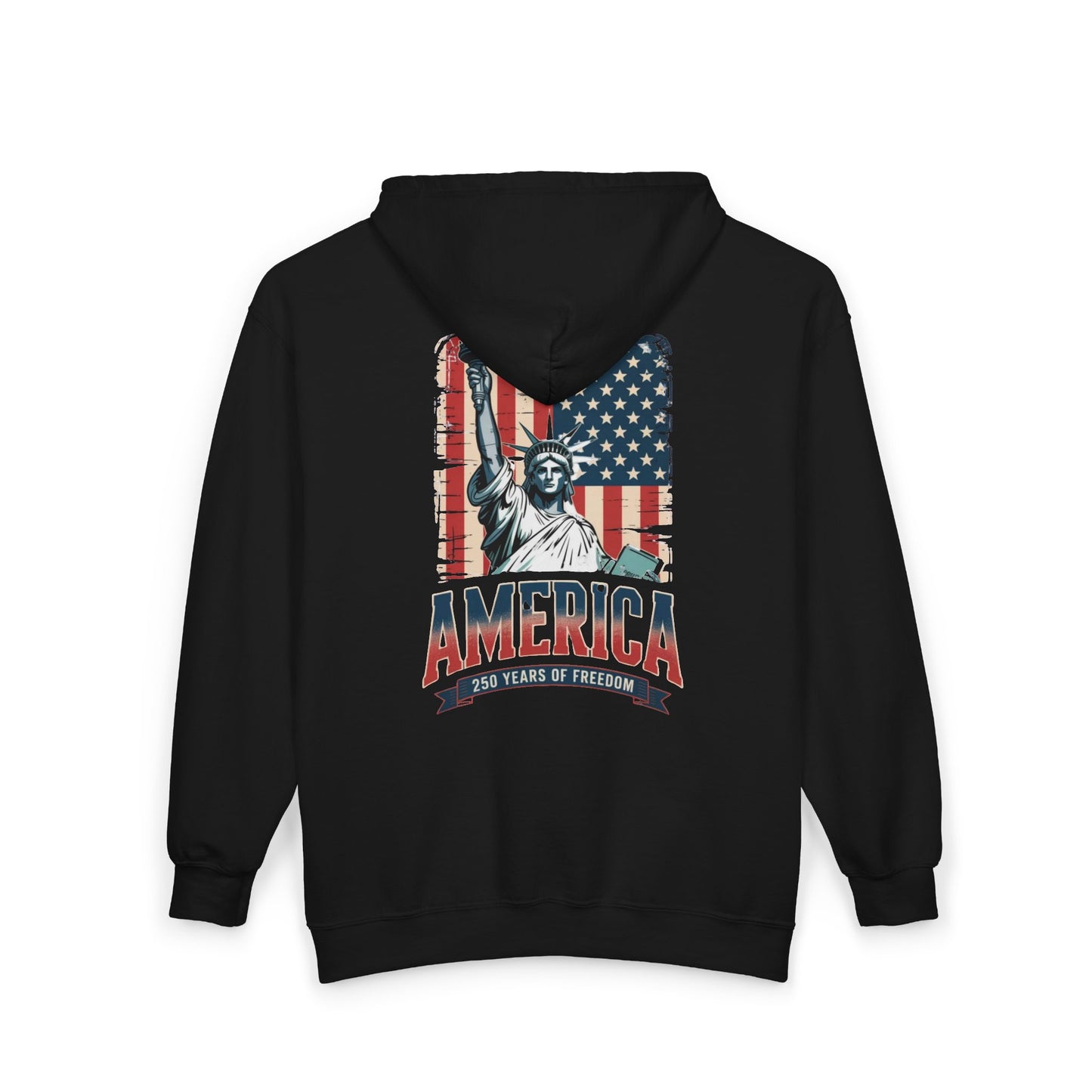 #250 Statue of Liberty American Flag 'America' Patriotic Independence Day Zip Hoodie