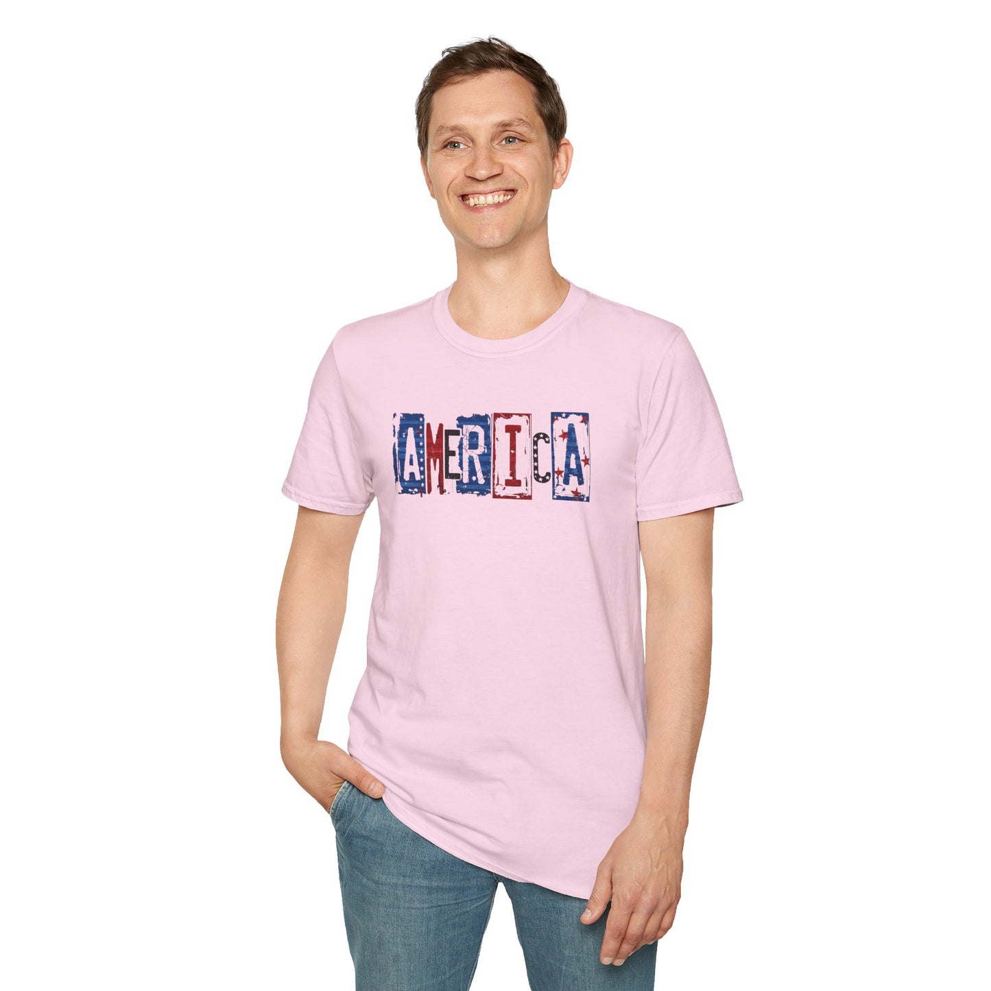 #250 America Retro Block Text Patriotic T-Shirt