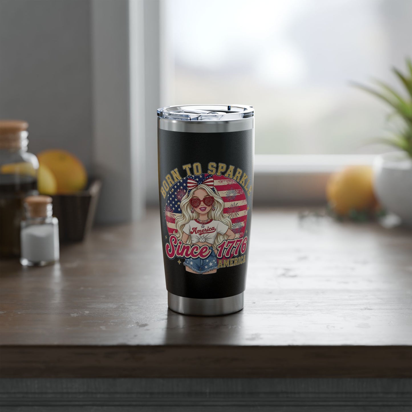 #250 "Born to Sparkle Since 1776" Patriotic 20oz Stainless Travel Tumbler 'Vagabond'
