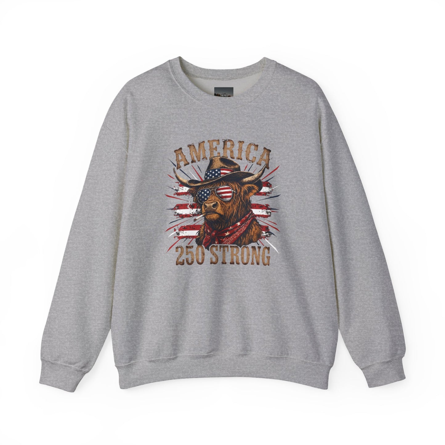 #250 America 250 Strong Patriotic Bull with American Flag Sweatshirt