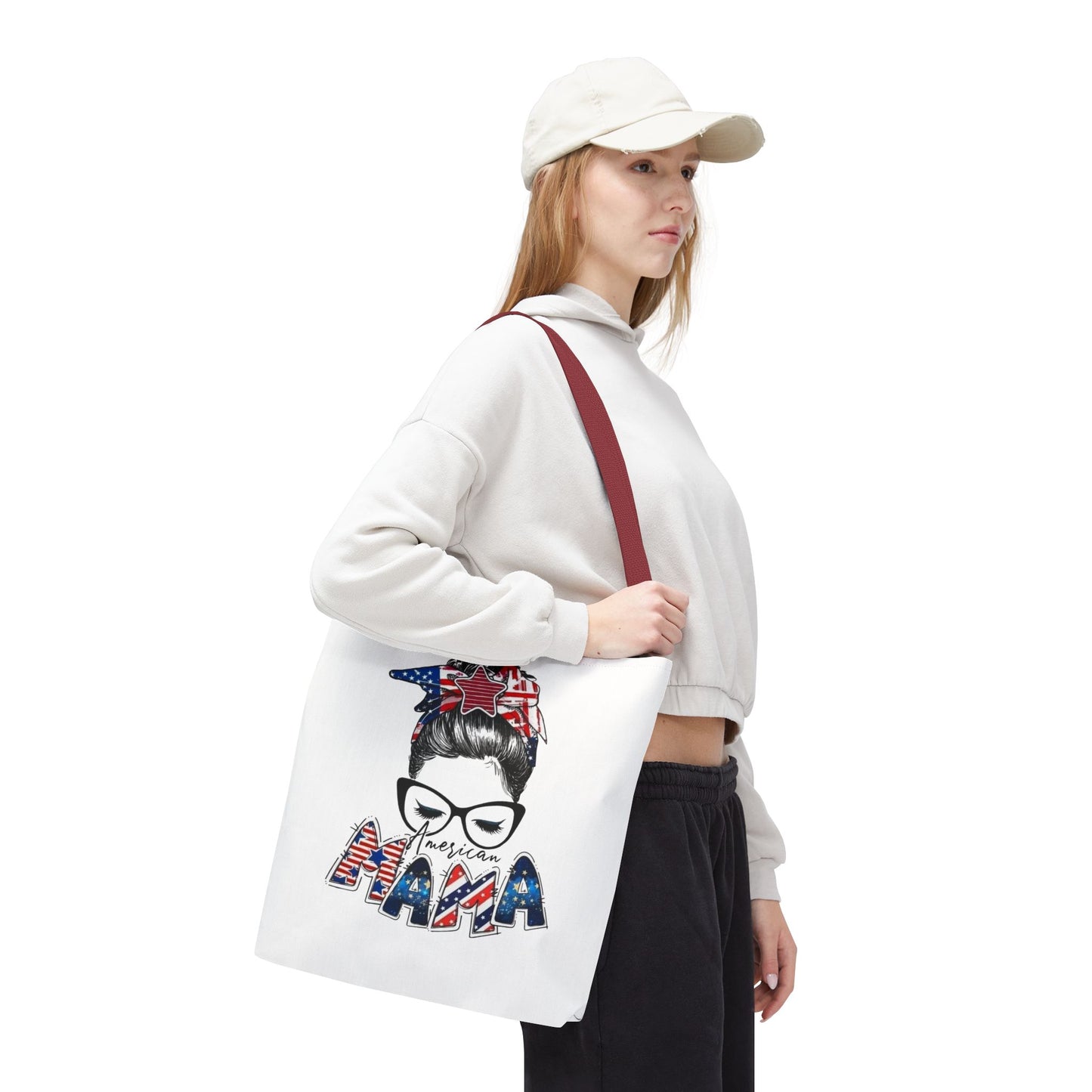 #250 Mama USA Flag Messy Bun Tote Bag