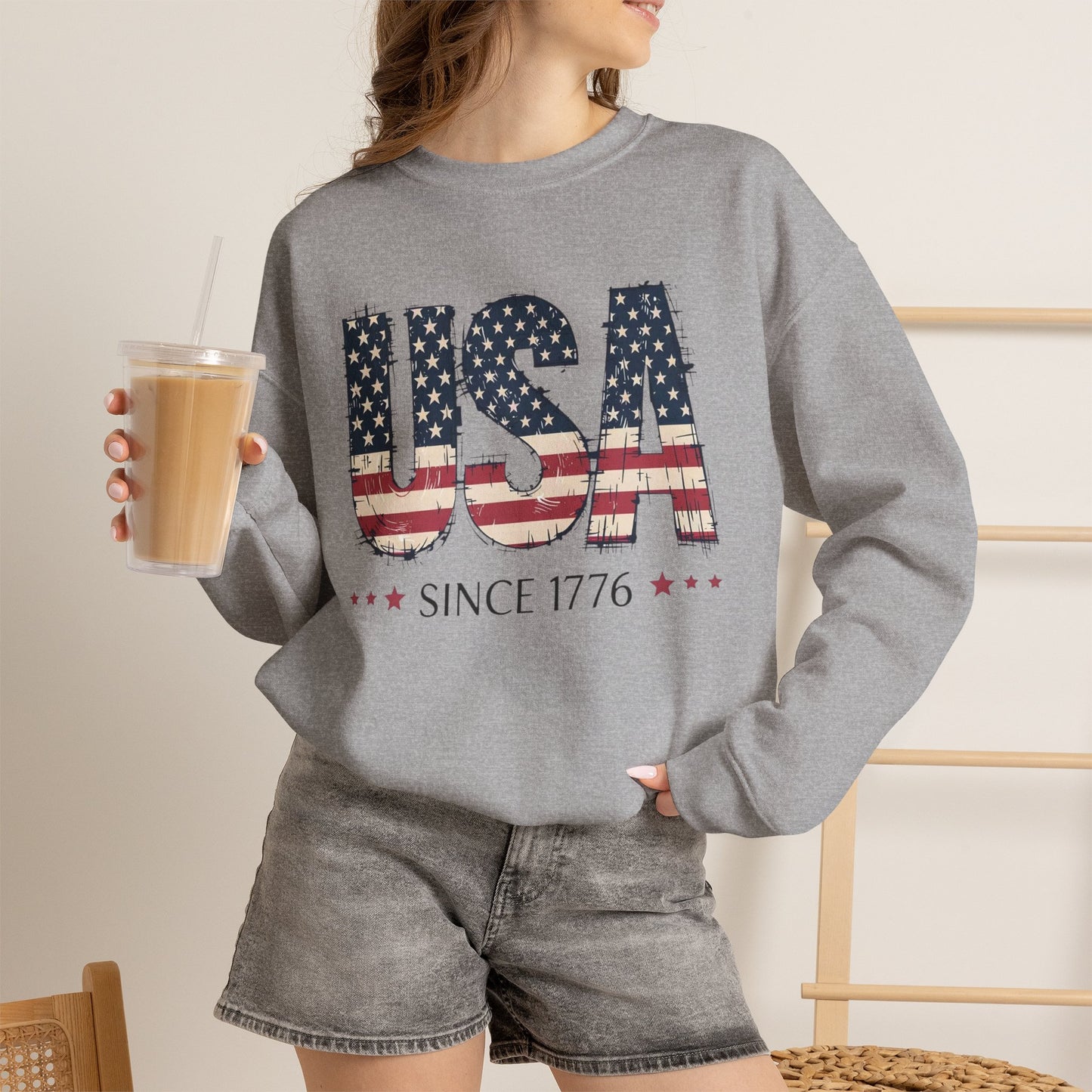 #250 USA Flag "USA Since 1776" Patriotic Crewneck Sweatshirt