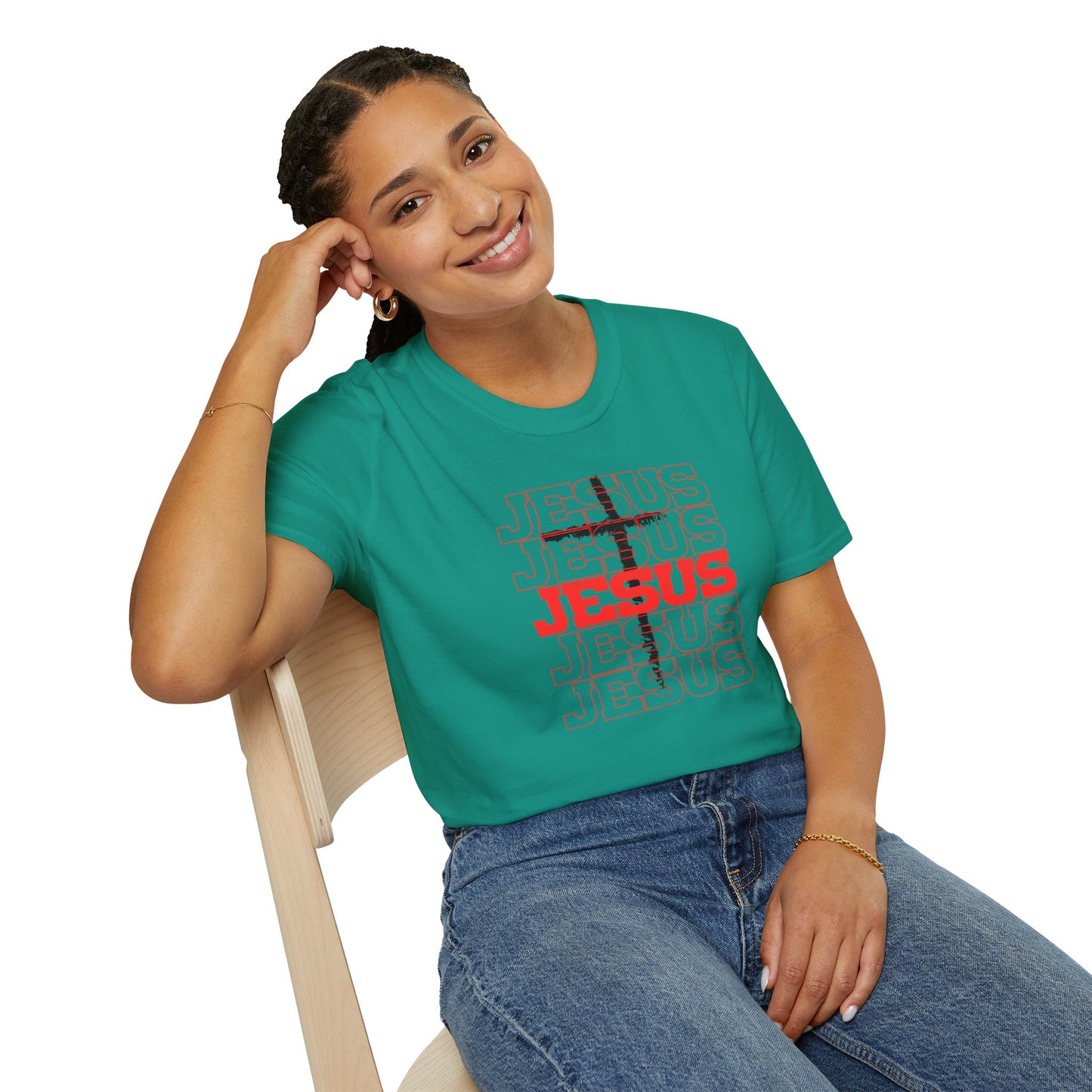Jesus Cross Red Text Black Cross Graphic T-Shirt — Religious Faith Tee