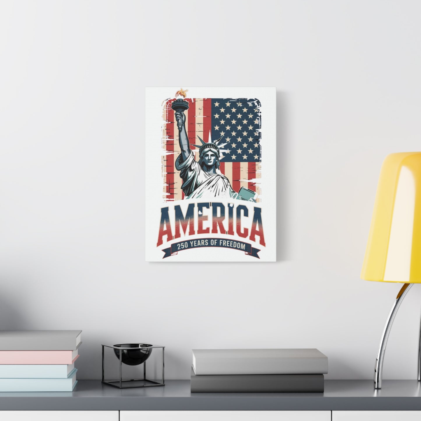 #250 Statue of Liberty American Flag 'America' Patriotic Independence Day Matte Canvas Wall Art