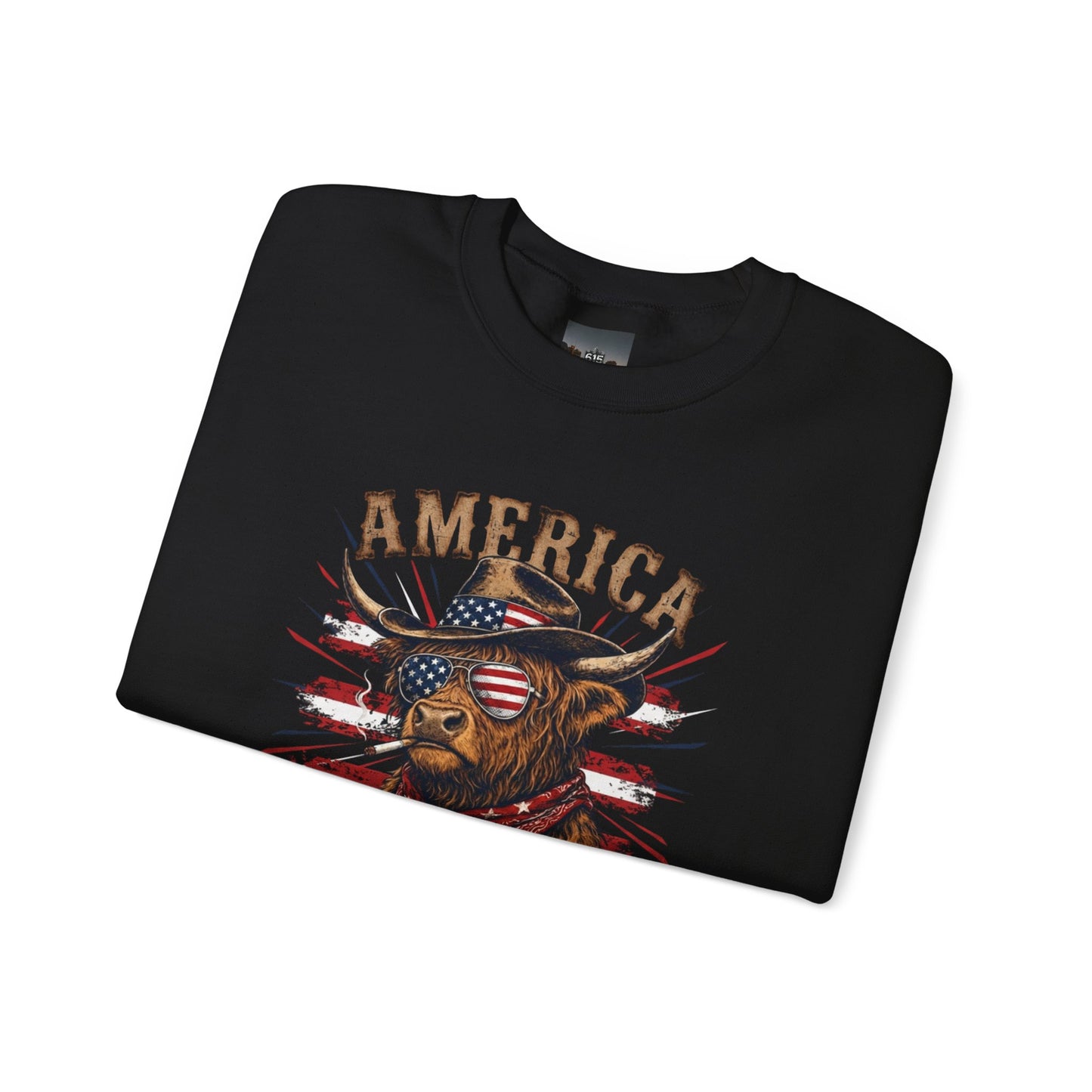 #250 America 250 Strong Patriotic Bull with American Flag Sweatshirt